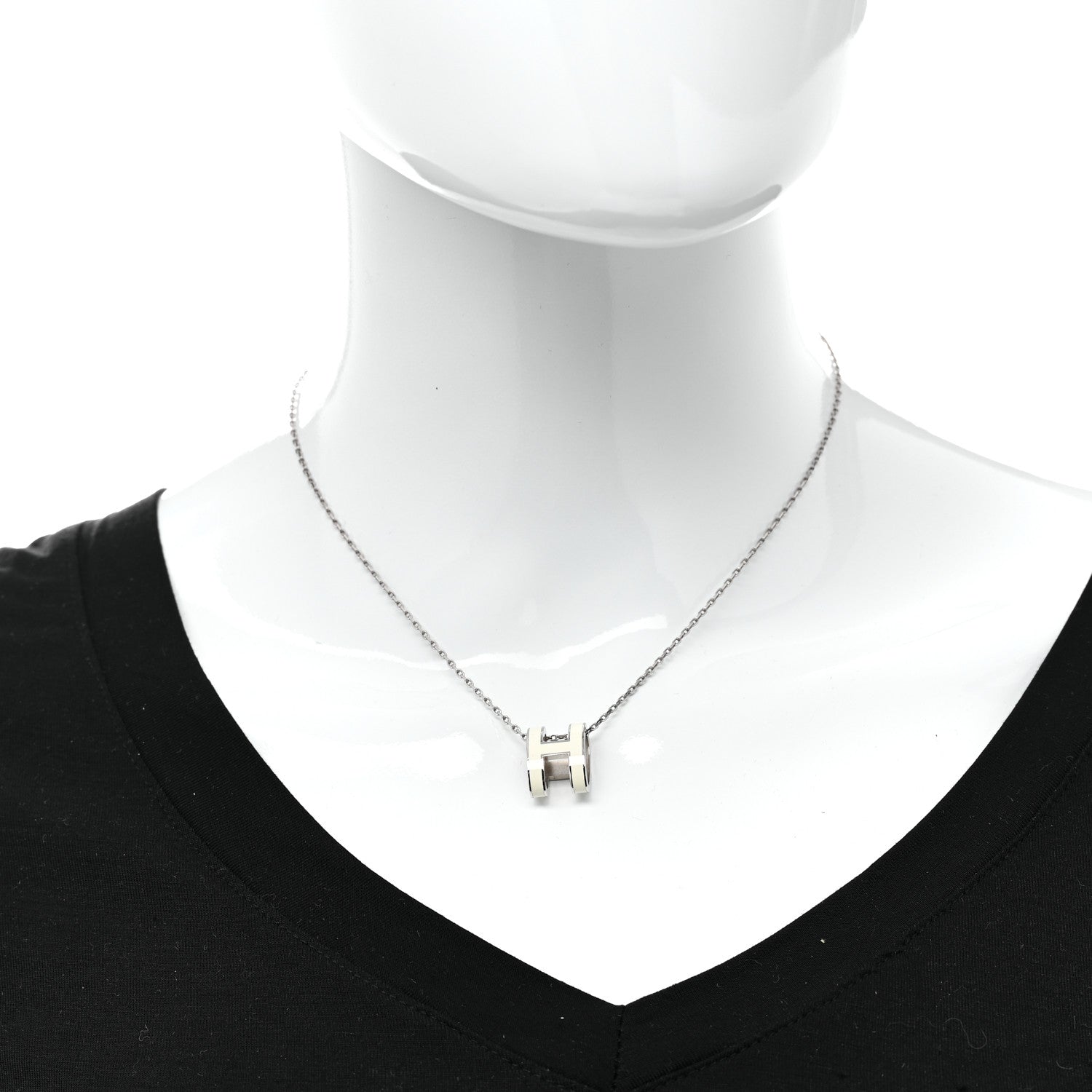Hermes Lacquered Palladium Pop H Pendant Necklace White 2 of 7