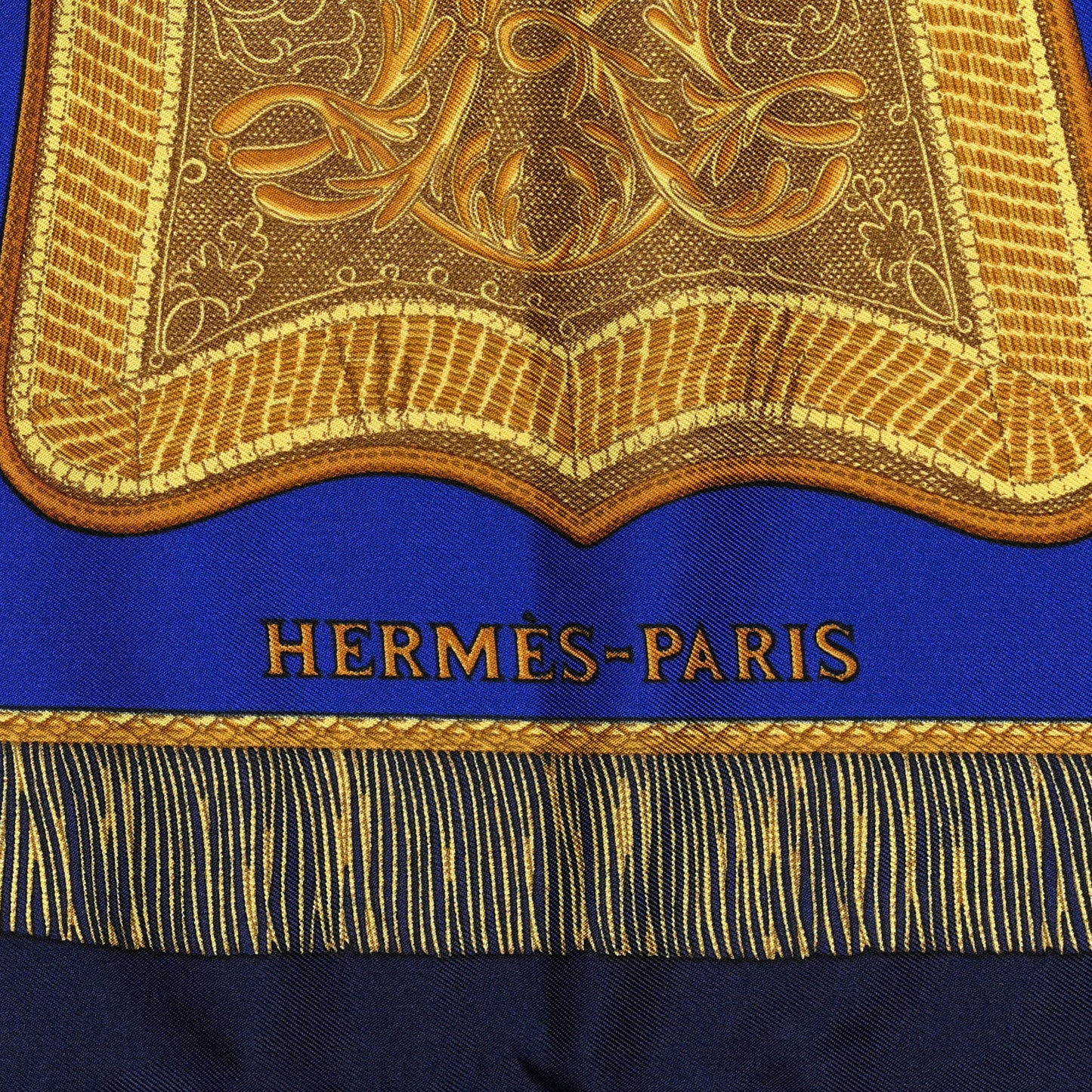 Silk Poste et Cavalerie Scarf 90 Black Marine Jaune