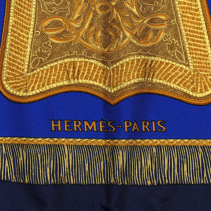 Hermes Silk Poste et Cavalerie Scarf 90 Black Marine Jaune 2 of 4