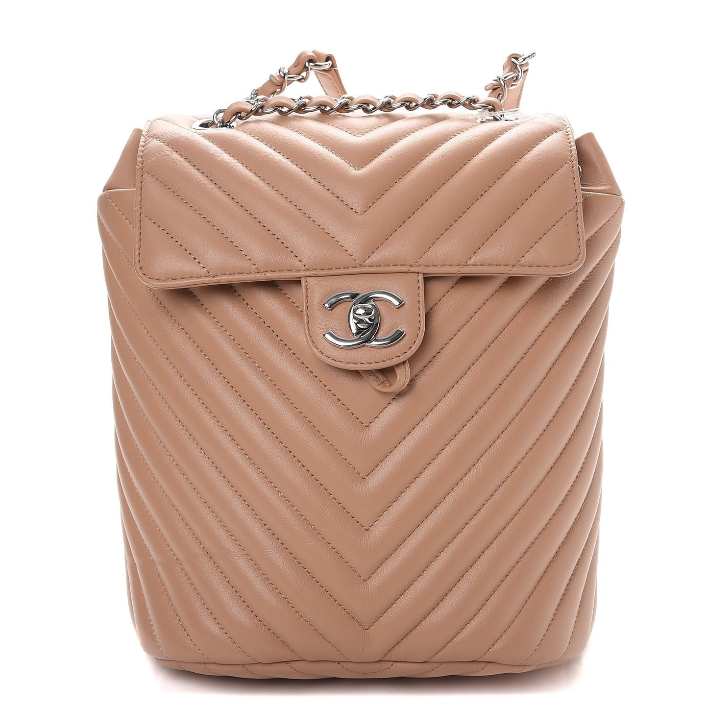Calfskin Chevron Quilted Small Urban Spirit Backpack Beige