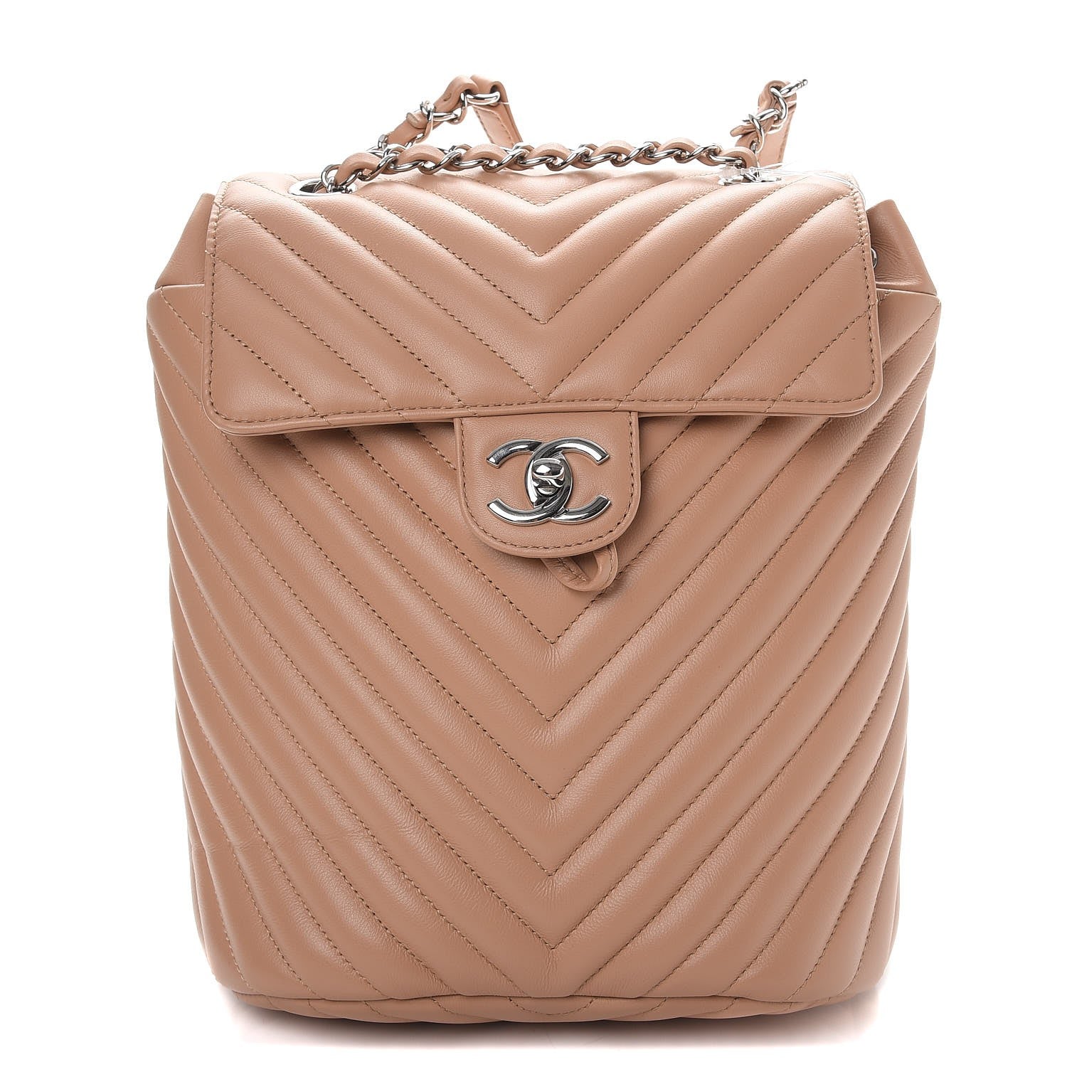 Chanel Calfskin Chevron Quilted Small Urban Spirit Backpack Beige 1 of 8