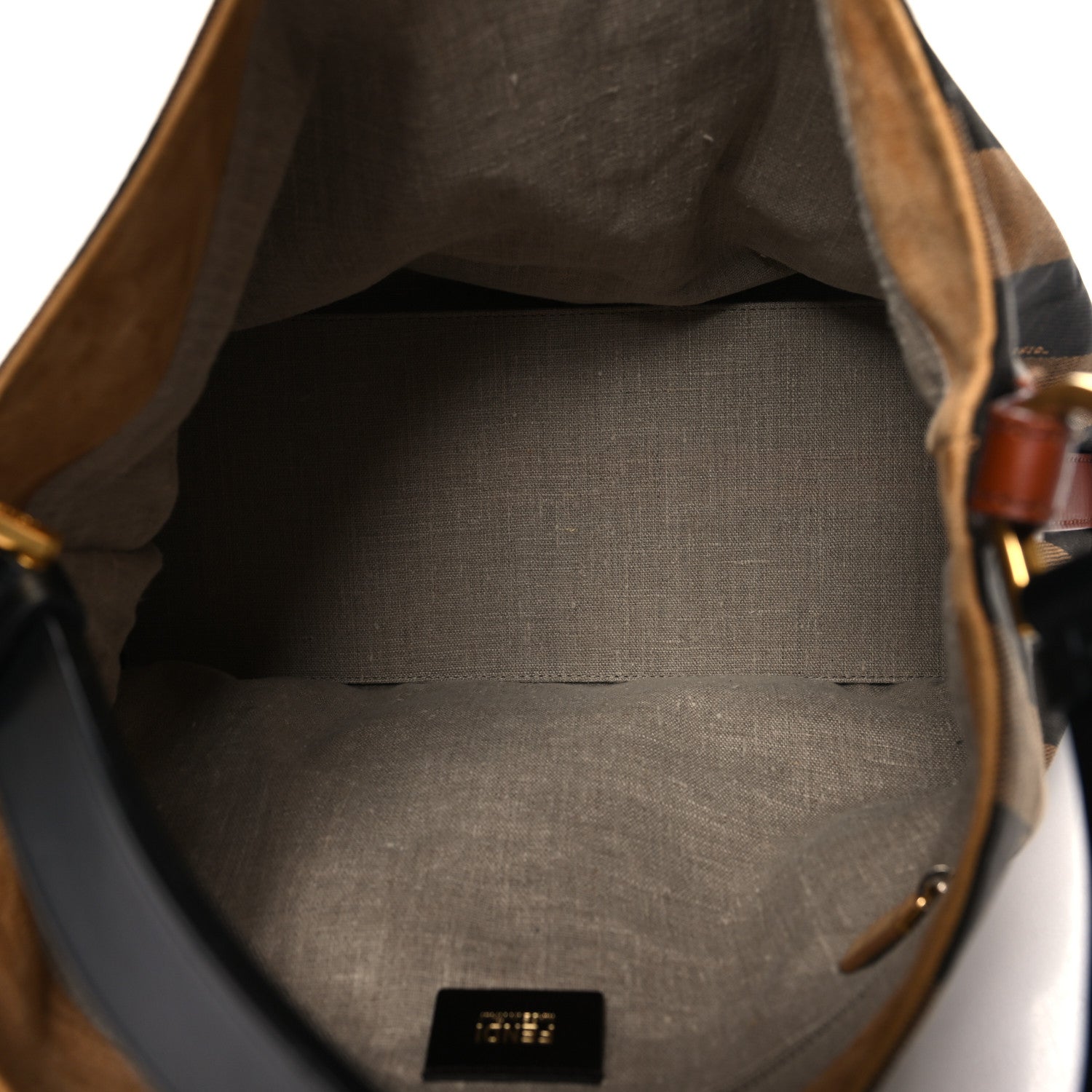 Fendi Pequin Cuoio Vegetale Large Hobo Tobacco Black Cuoio 5 of 11
