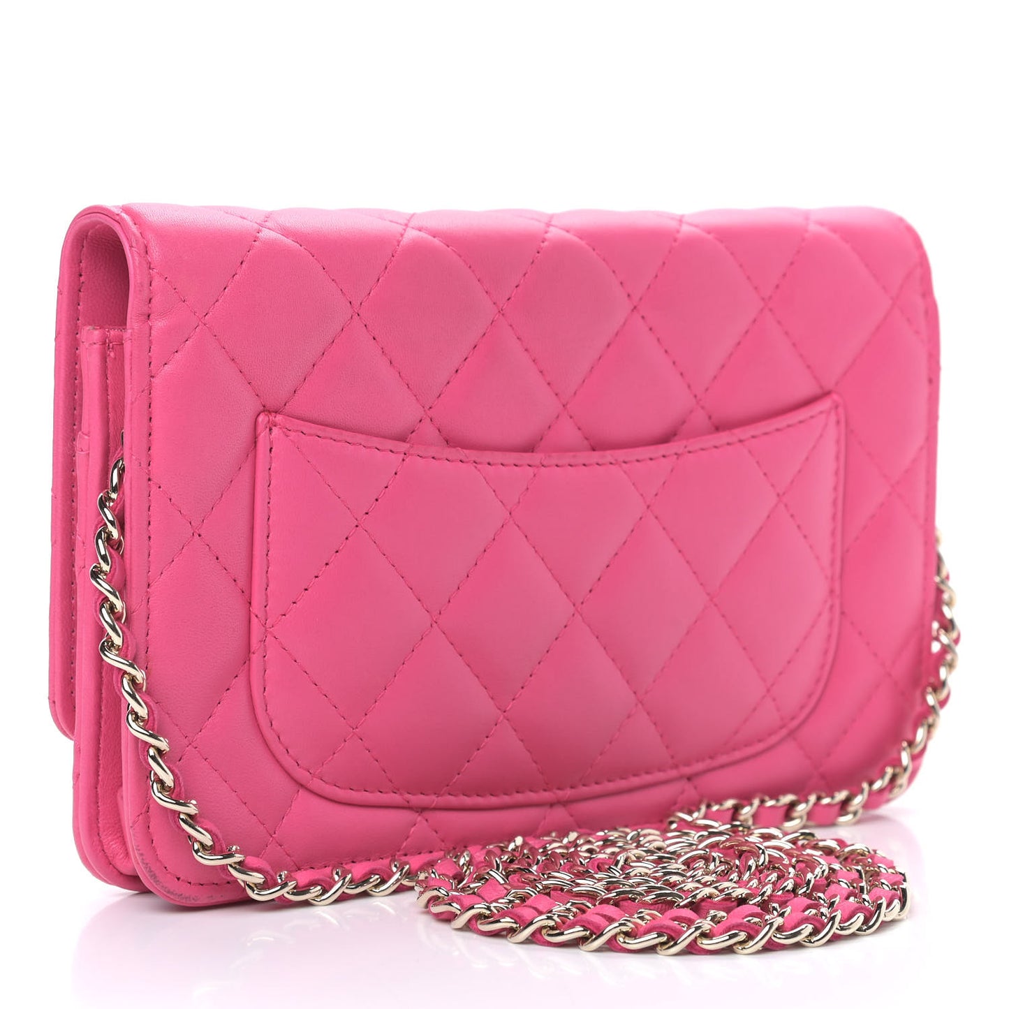 Lambskin Quilted Wallet On Chain WOC Pink