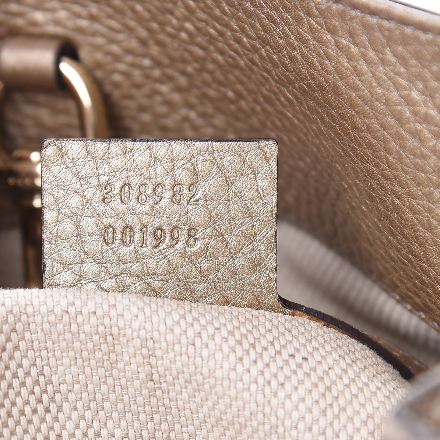 Metallic Pebbled Calfskin Medium Soho Chain Shoulder Bag Golden Beige