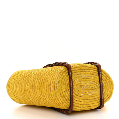 Prada Paglia Vitello Woven Braided Basket Tote Yellow Cognac 4 of 9