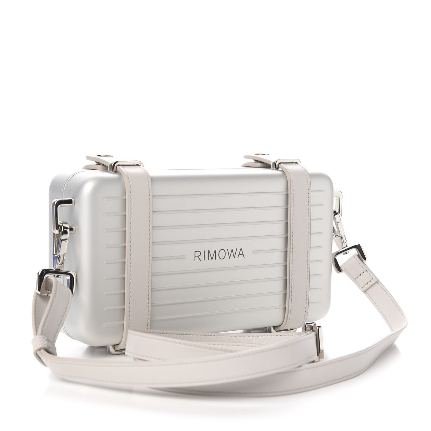 X RIMOWA Aluminum Personal Clutch On Strap Silver