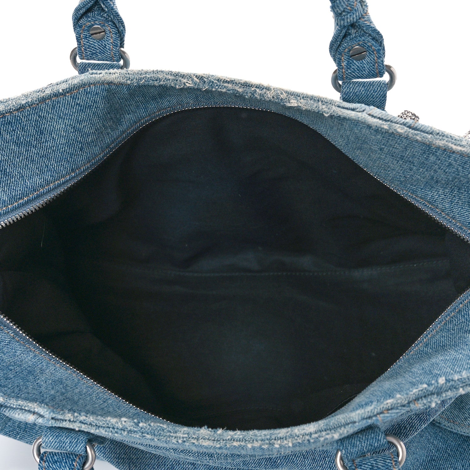 Balenciaga Washed Frayed Denim Crystal Neo Cagole City Handbag Blue 6 of 11