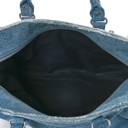 Balenciaga Washed Frayed Denim Crystal Neo Cagole City Handbag Blue 6 of 11