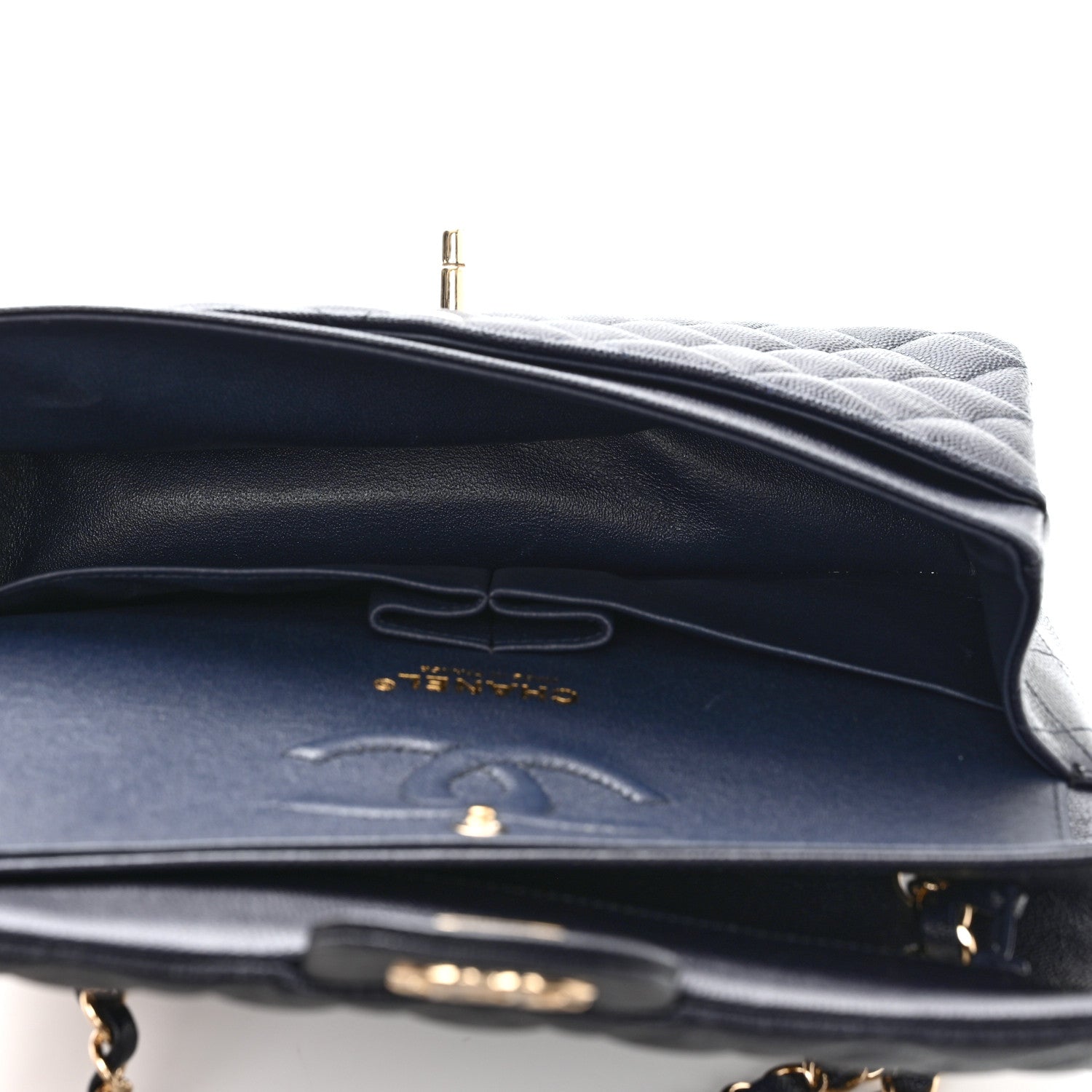 Chanel Caviar Quilted Medium Double Flap Dark Blue 5 of 10