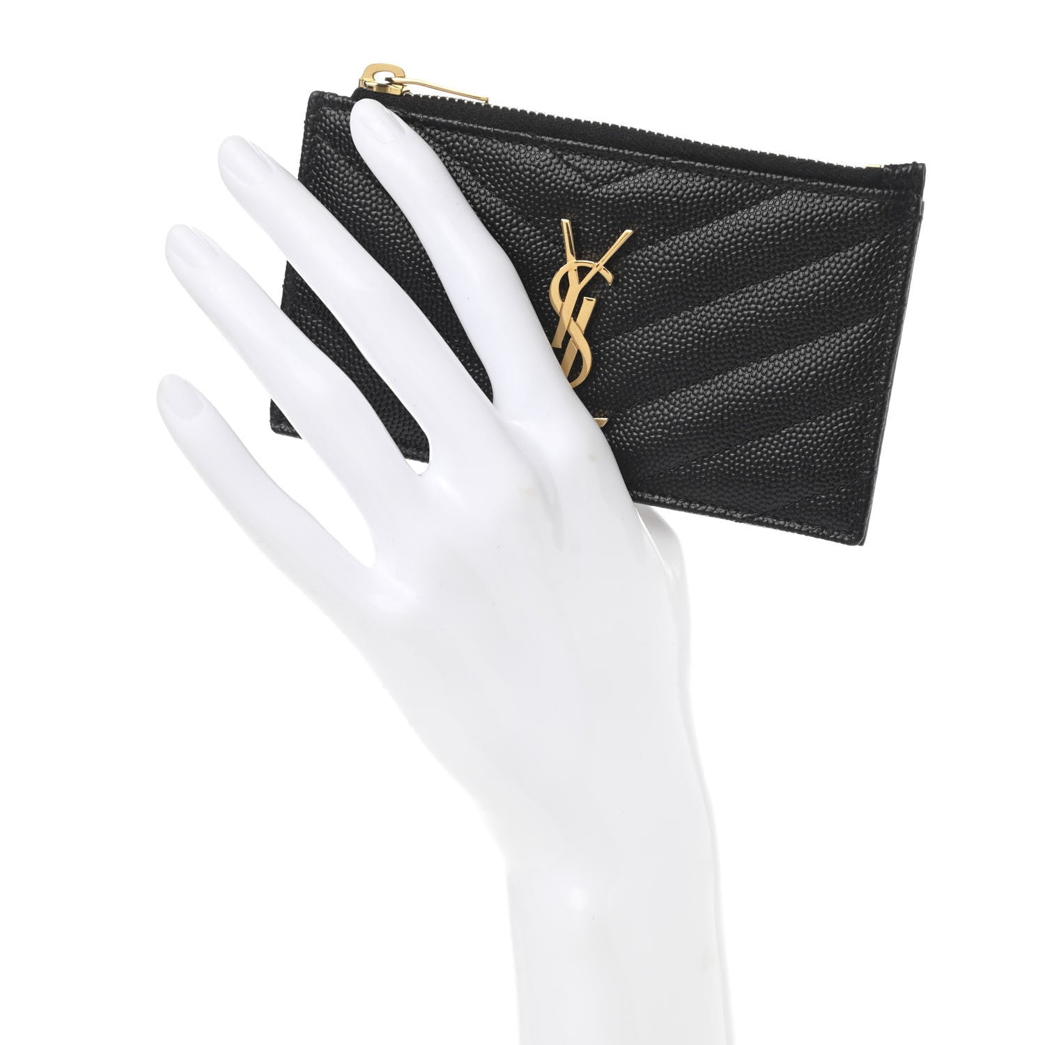 Saint Laurent Monogram Grain de Poudre 5 Fragments Zip Pouch Card Holder Black 2 of 11