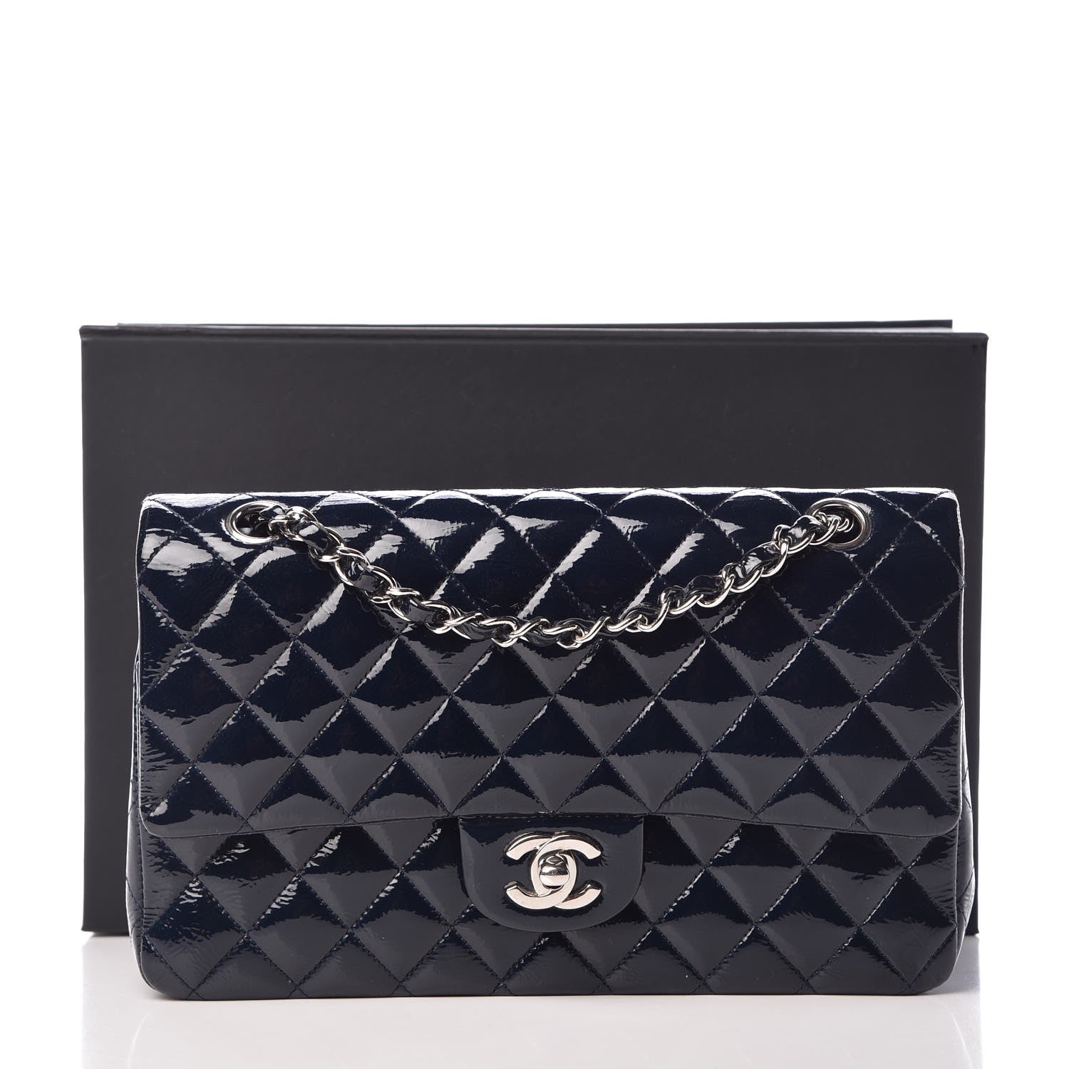 Chanel Patent Quilted Medium Double Flap Navy Blue 8 of 8