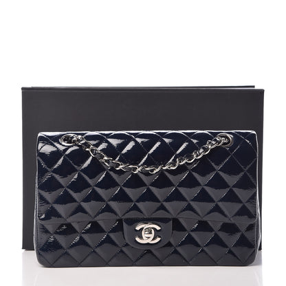 Chanel Patent Quilted Medium Double Flap Navy Blue 8 of 8