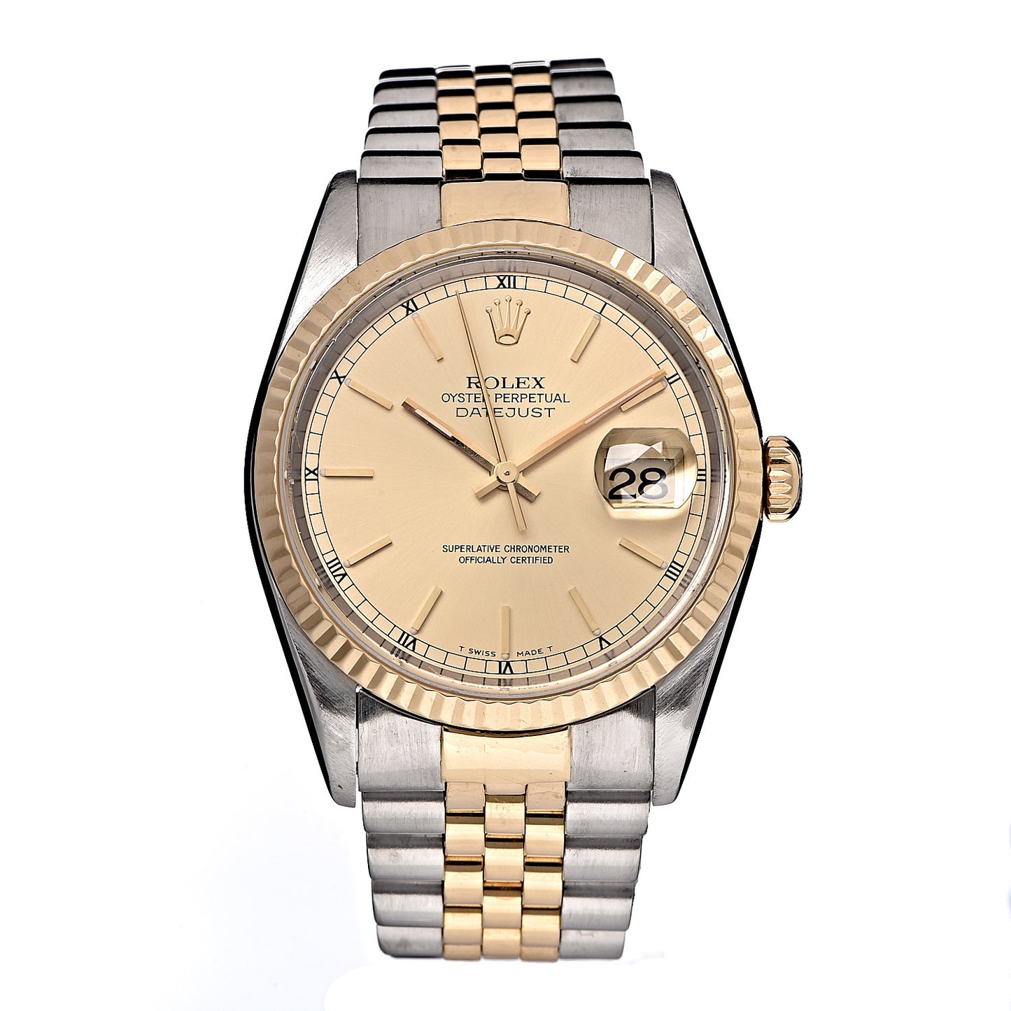 Stainless Steel 18K Yellow Gold 36mm Oyster Perpetual Datejust Watch Champagne 16233