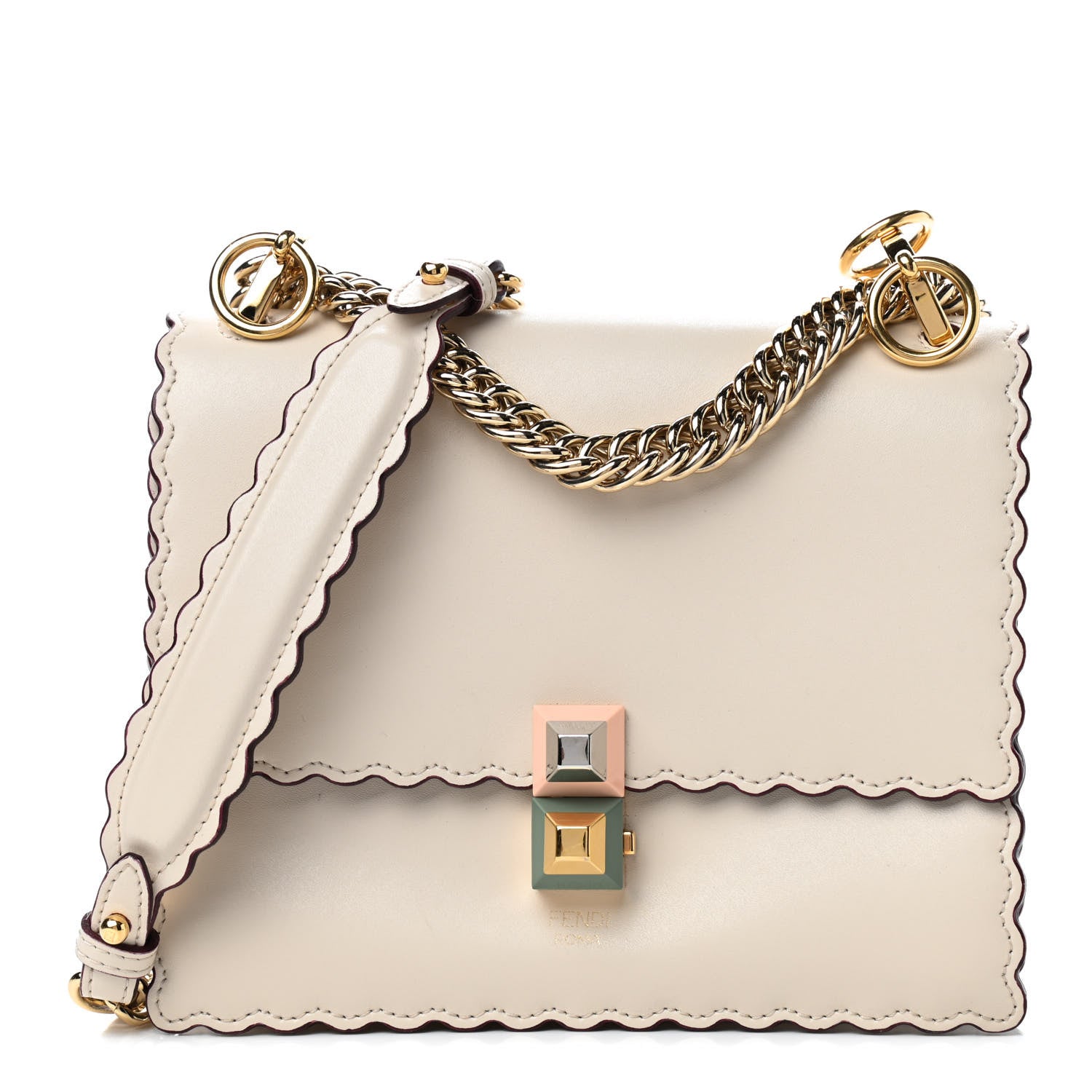 Fendi Vitello Liberty Scalloped Studded Small Kan I Shoulder Bag Camelia 1 of 9