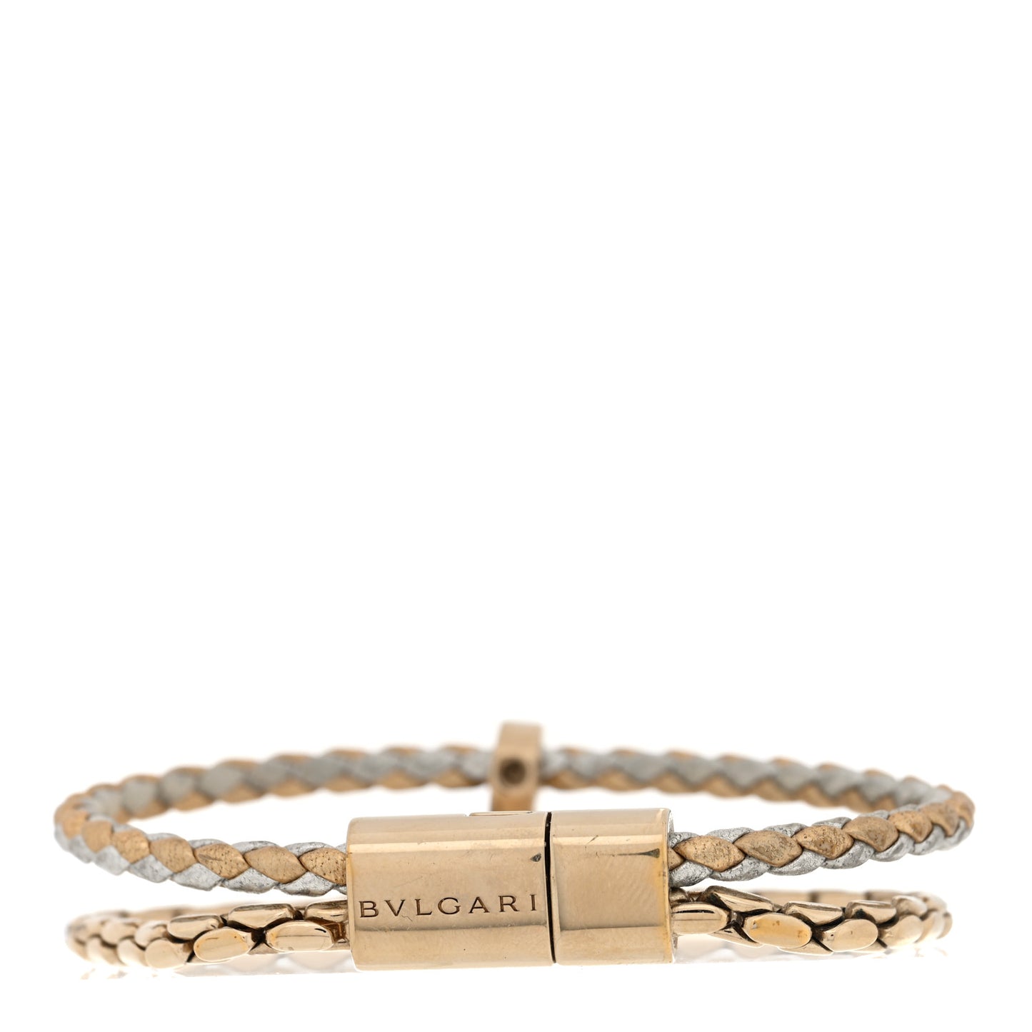 Metallic Calfskin Braided Brass Enamel Serpenti Forever Double Coil Bracelet Gold Silver