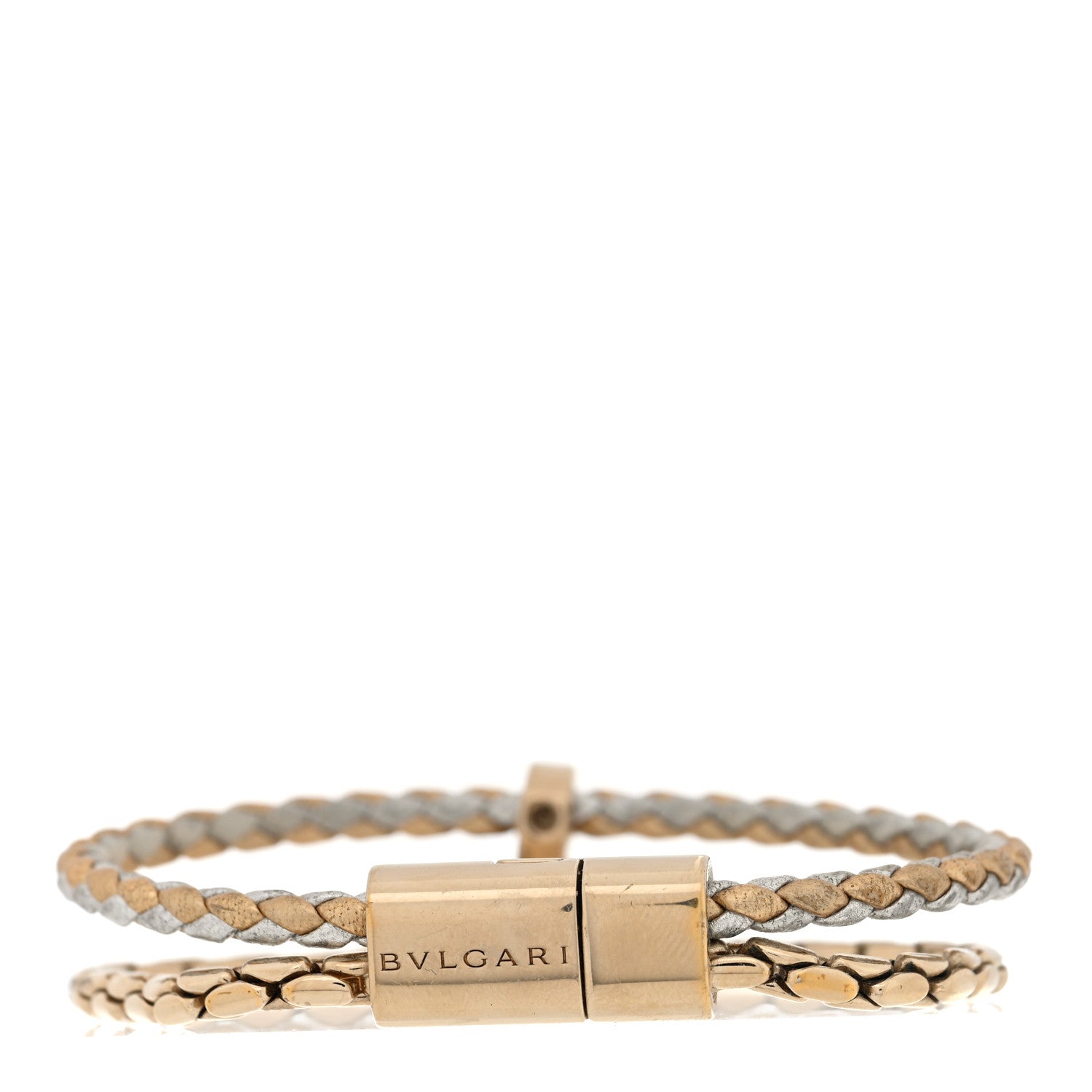 Bulgari Metallic Calfskin Braided Brass Enamel Serpenti Forever Double Coil Bracelet Gold Silver 3 of 4