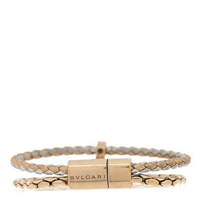 Bulgari Metallic Calfskin Braided Brass Enamel Serpenti Forever Double Coil Bracelet Gold Silver 3 of 4