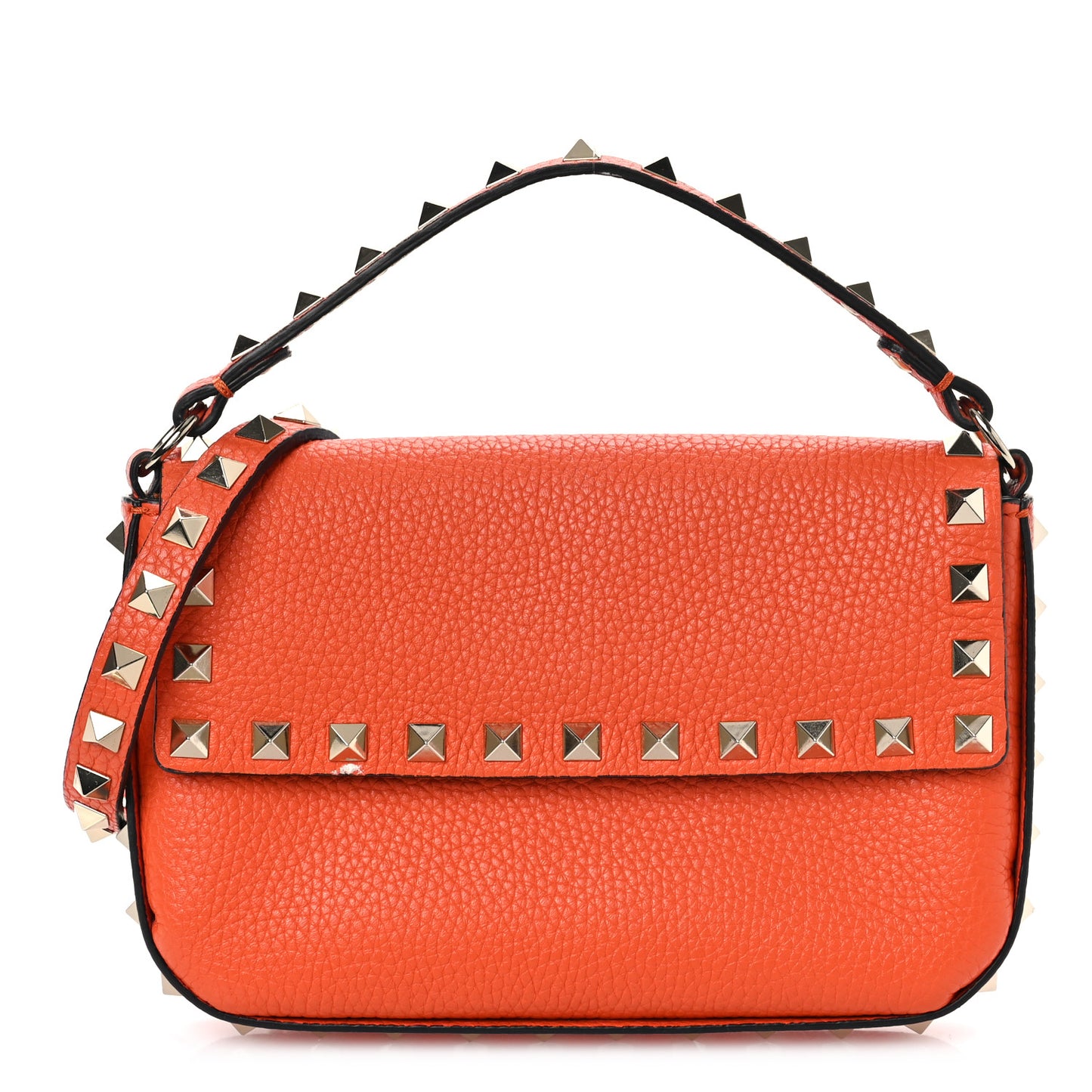 Grainy Calfskin Rockstud Crossbody Pouch Orange