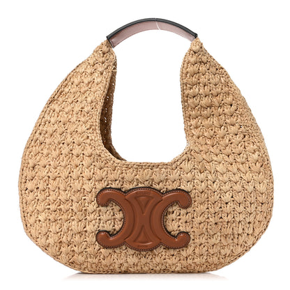 Celine Raffia Calfskin Triomphe Panier Hobo Bag Natural Tan 1 of 10