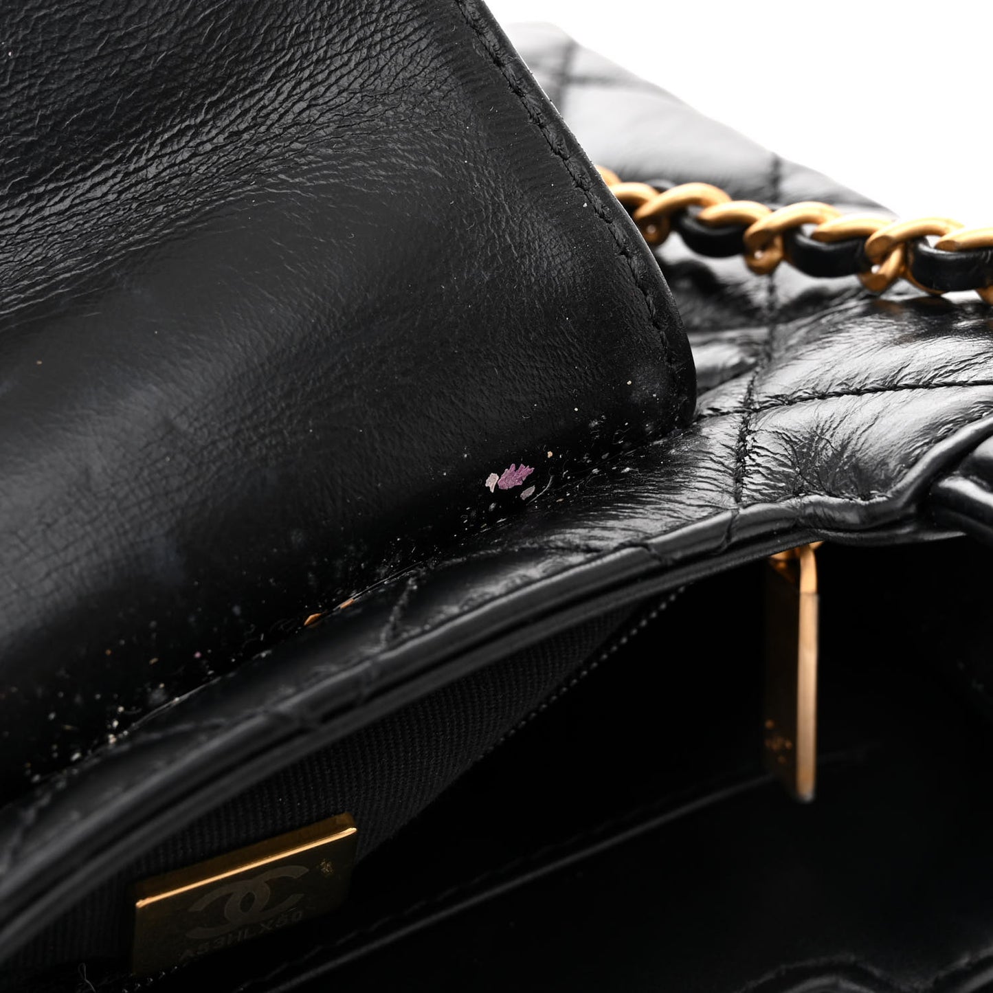 Shiny Aged Calfskin Quilted Nano Kelly Shopper Black