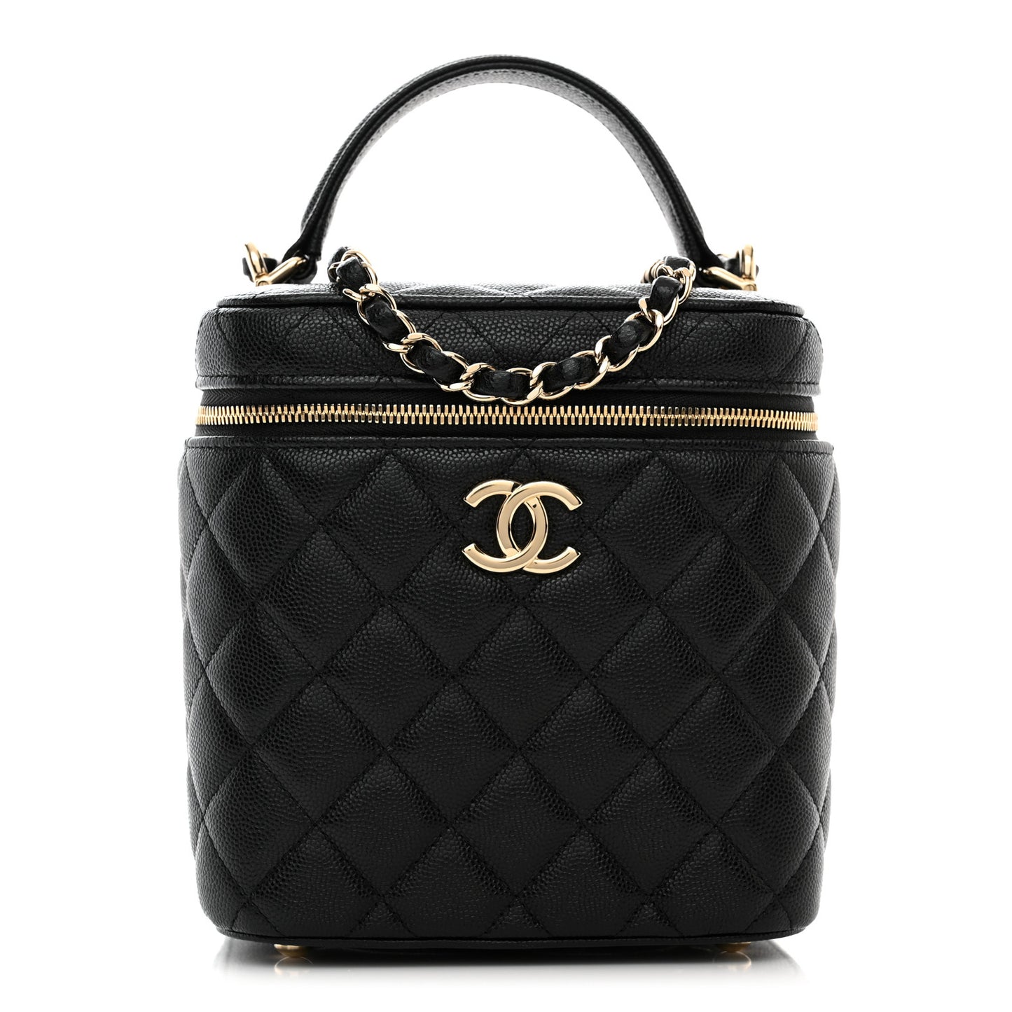 Caviar Quilted Small Top Handle Vanity Case With Chain Black