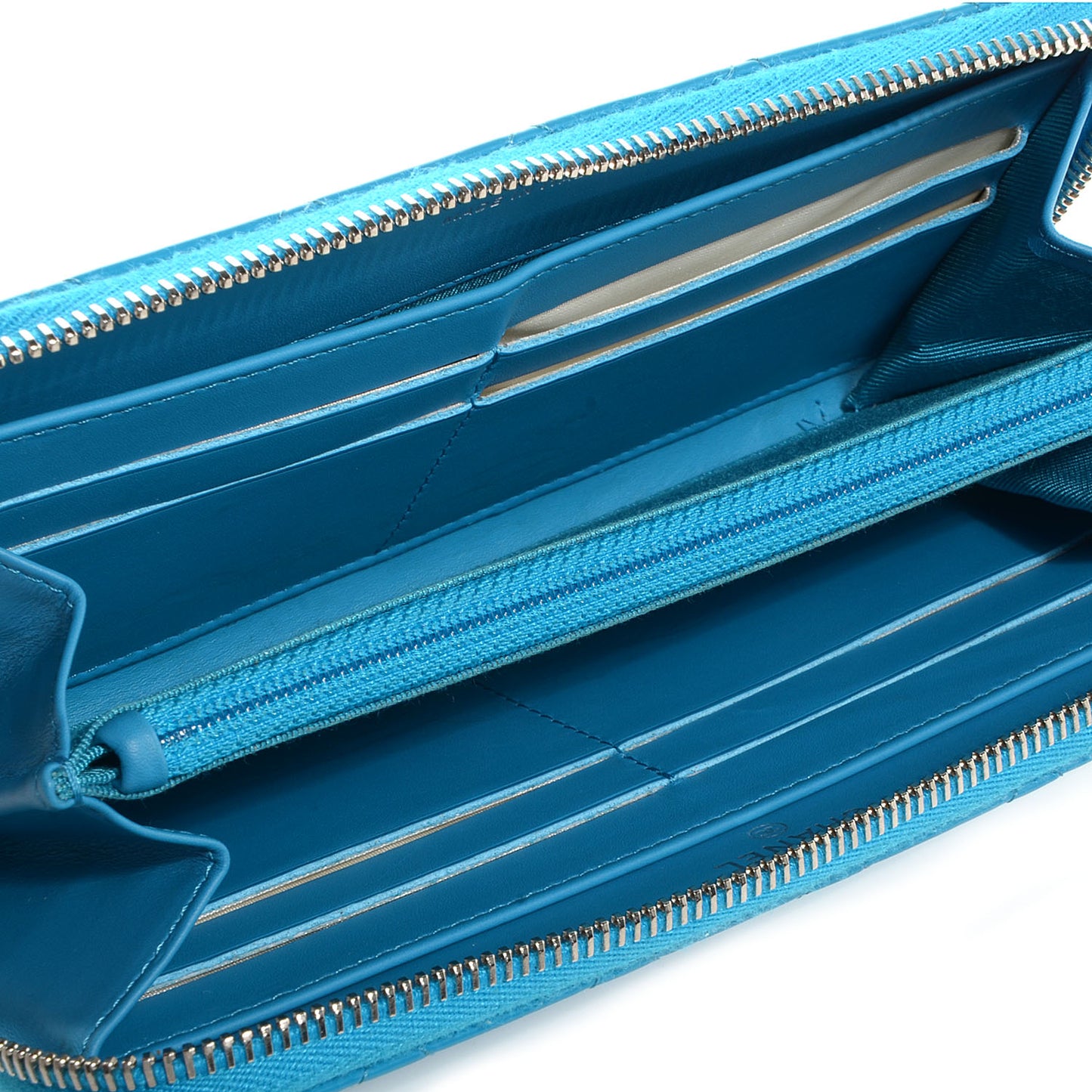 Patent Quilted Large Gusset Zip Around Wallet Blue
