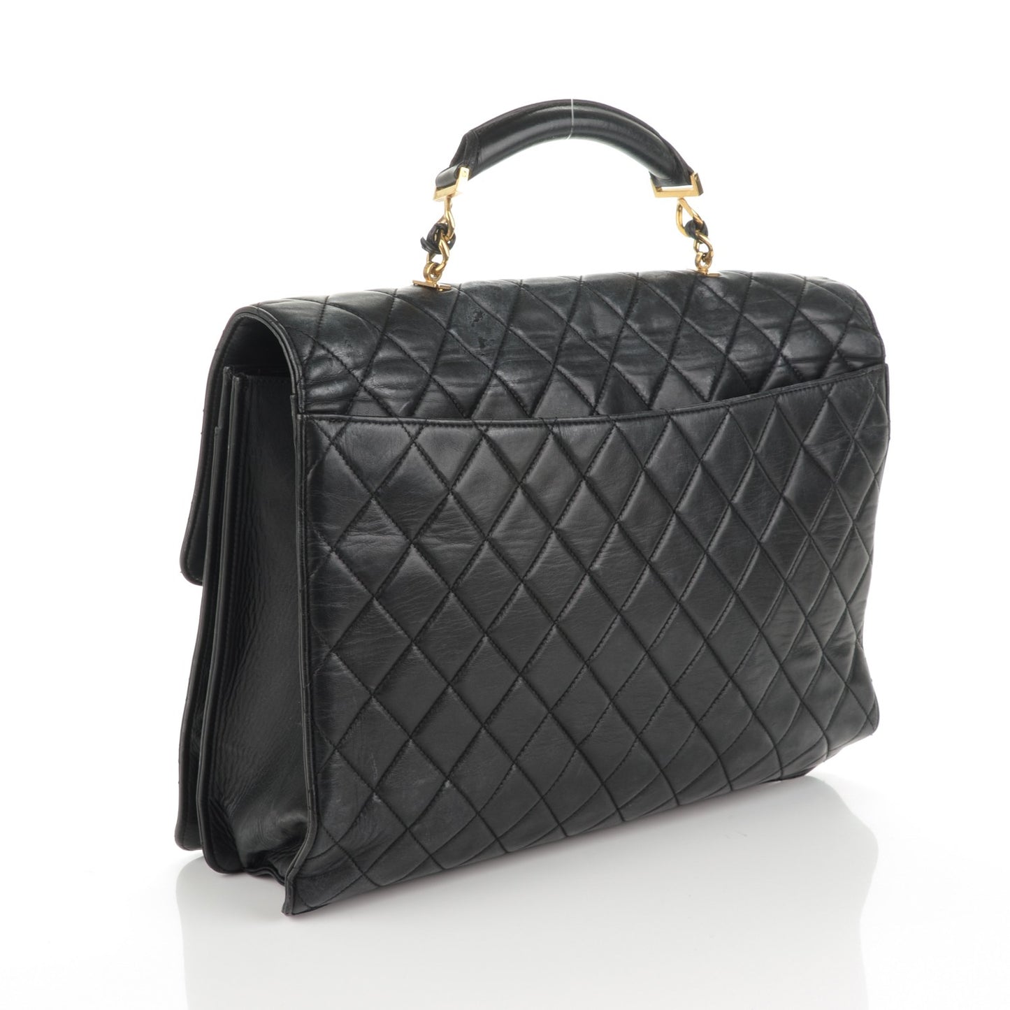 Lambskin Quilted Briefcase Laptop Bag Black
