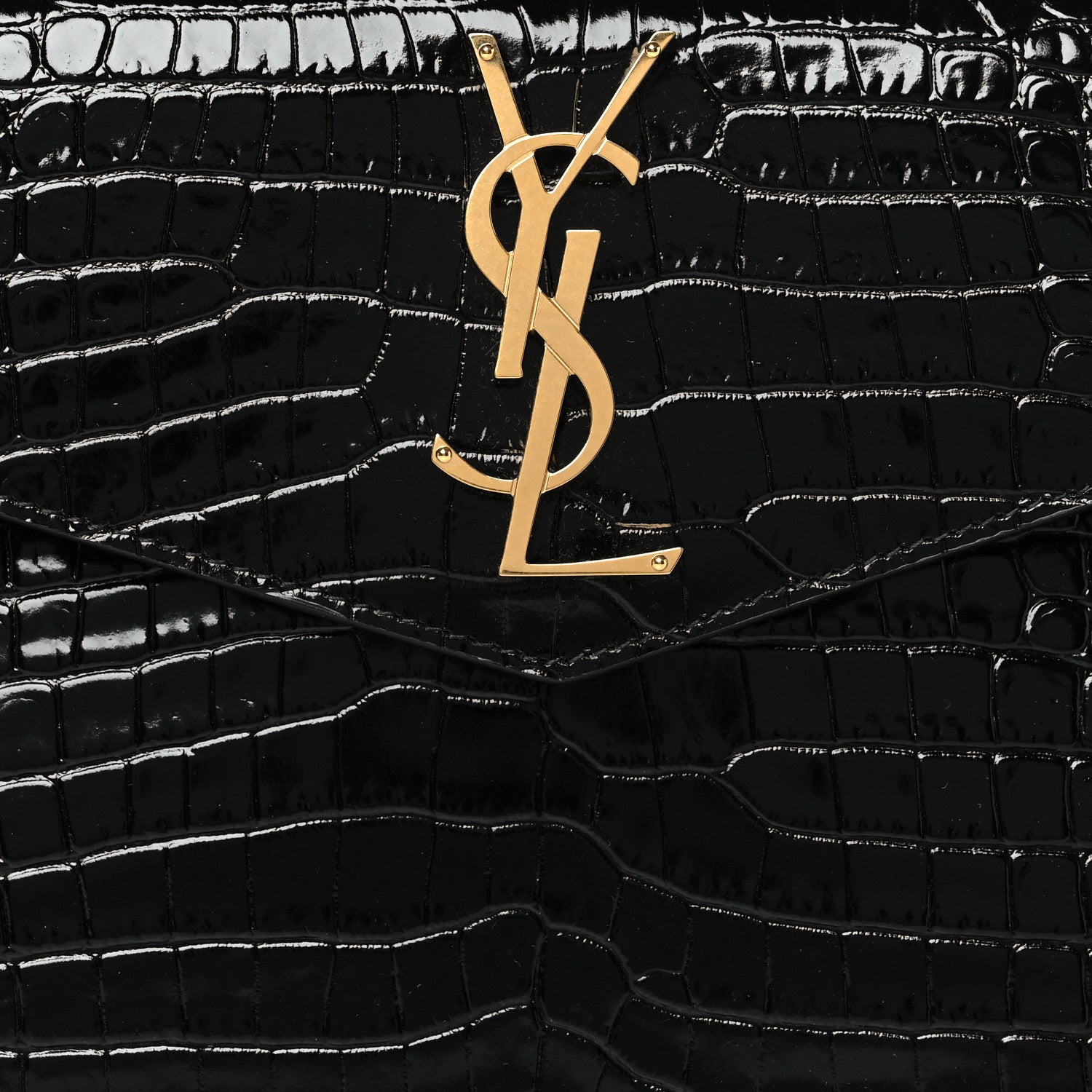 Saint Laurent Calfskin Crocodile Embossed Uptown Monogram Pouch Black 8 of 8