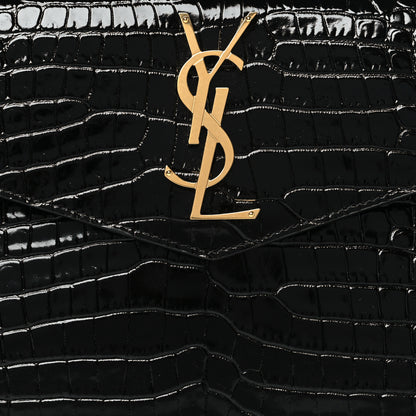 Saint Laurent Calfskin Crocodile Embossed Uptown Monogram Pouch Black 8 of 8