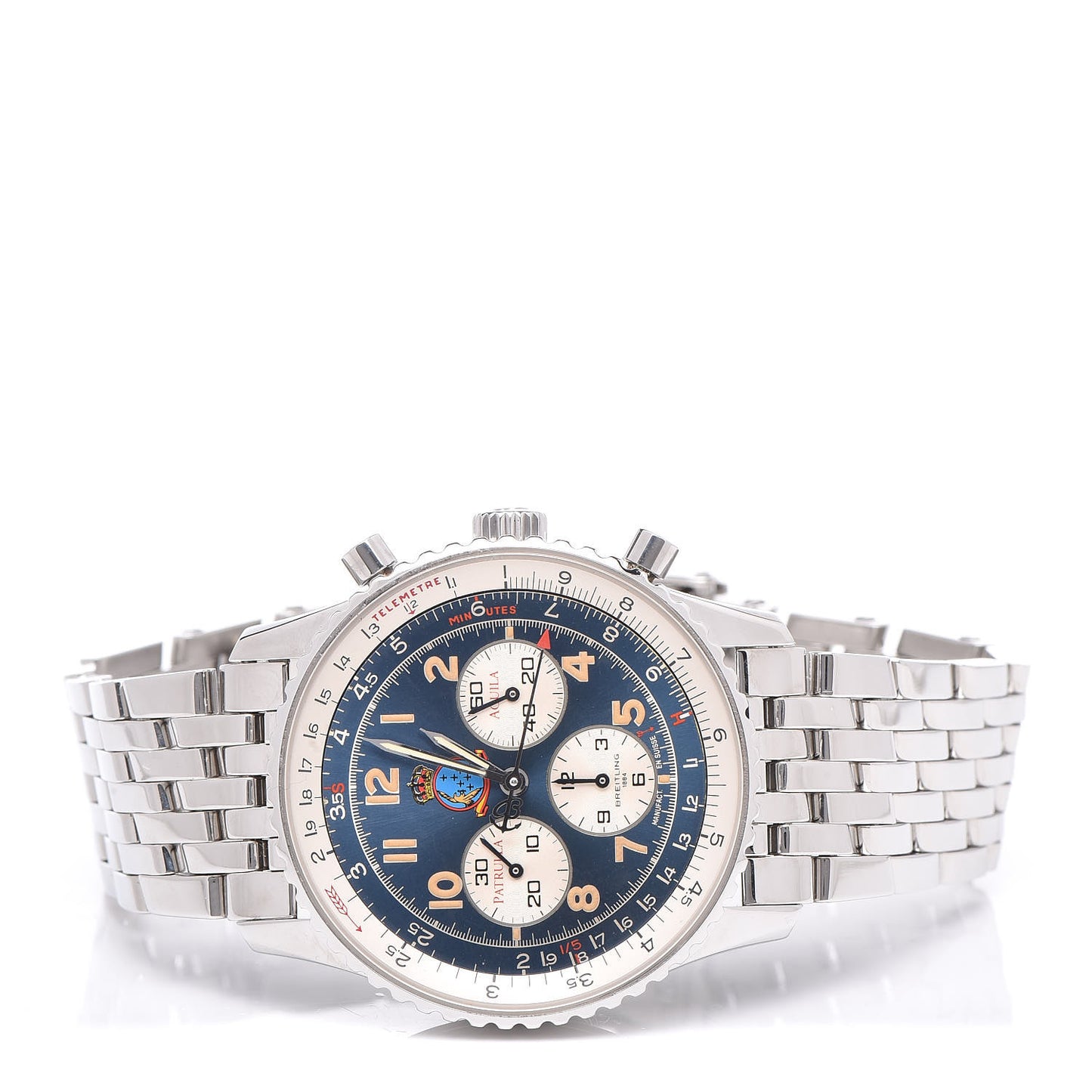 Stainless Steel 37mm Navitimer 92 Patrulla Aguila Automatic Watch Blue A30022
