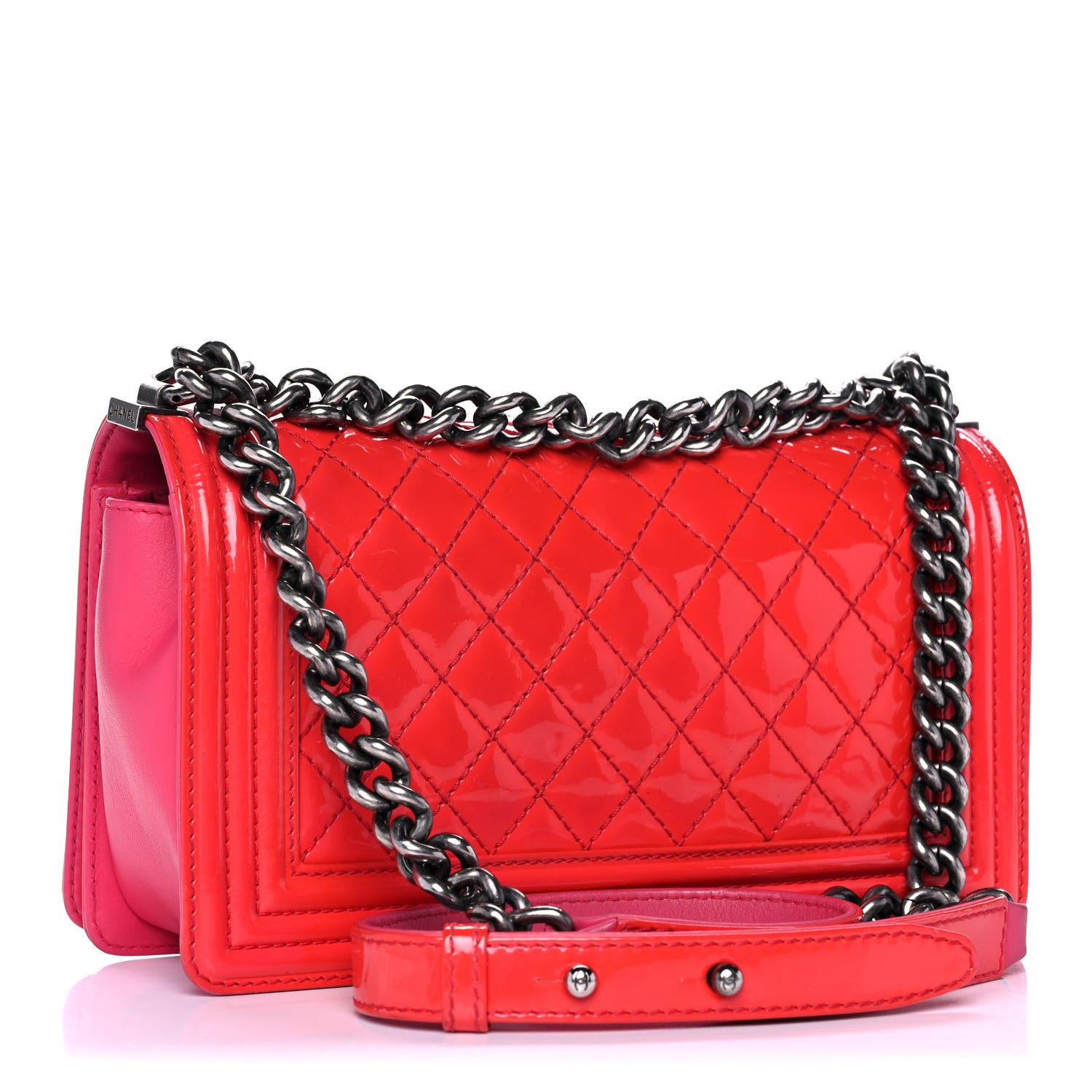 Chanel Patent Calfskin Enamel Quilted Medium Boy Flap Dark Pink 3 of 20