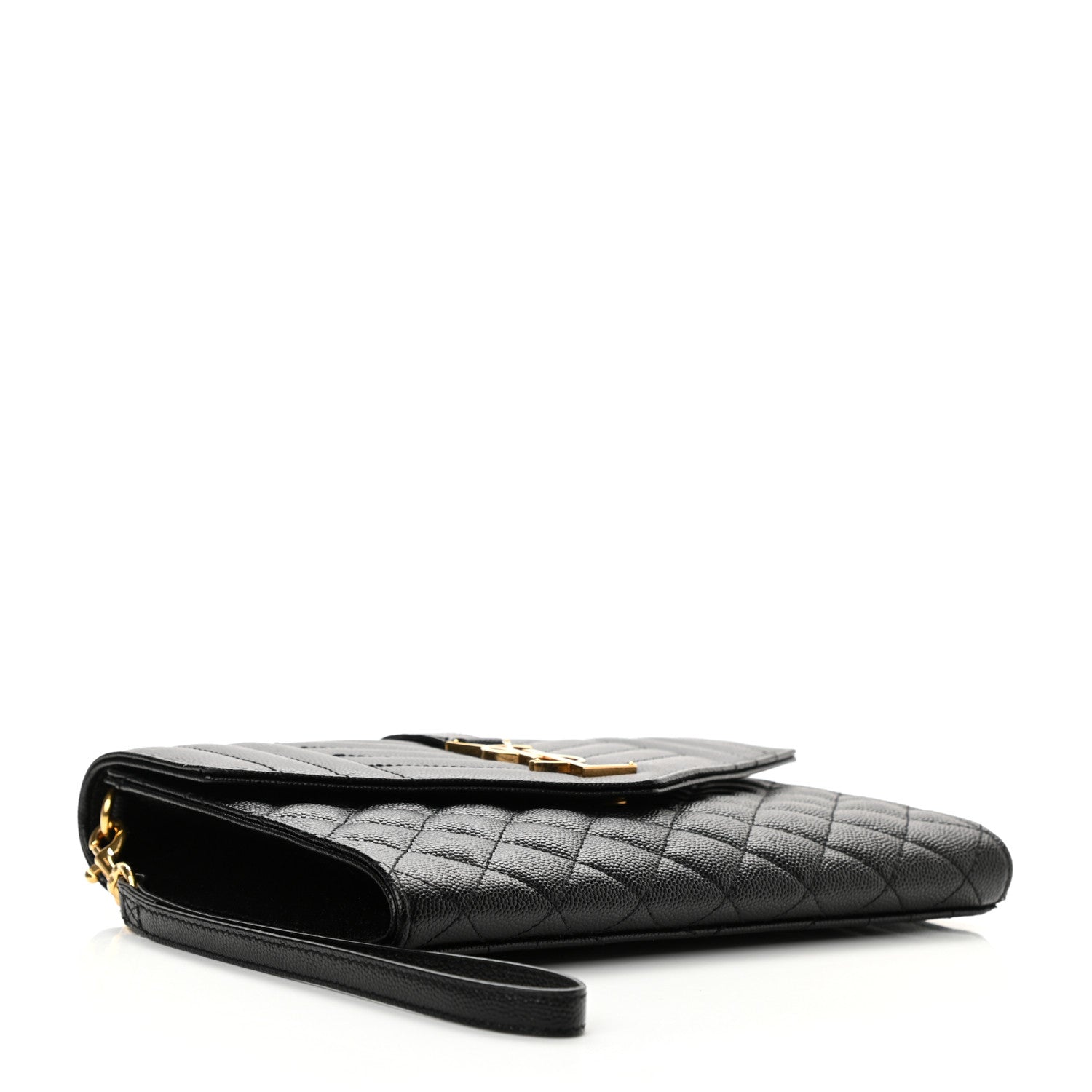 Saint Laurent Grain De Poudre Textured Mixed Matelasse Triquilt Monogram Clutch Black 4 of 7