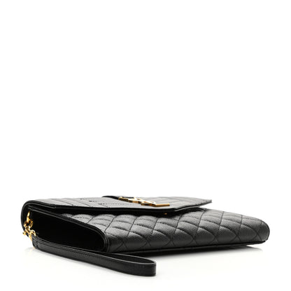 Saint Laurent Grain De Poudre Textured Mixed Matelasse Triquilt Monogram Clutch Black 4 of 7