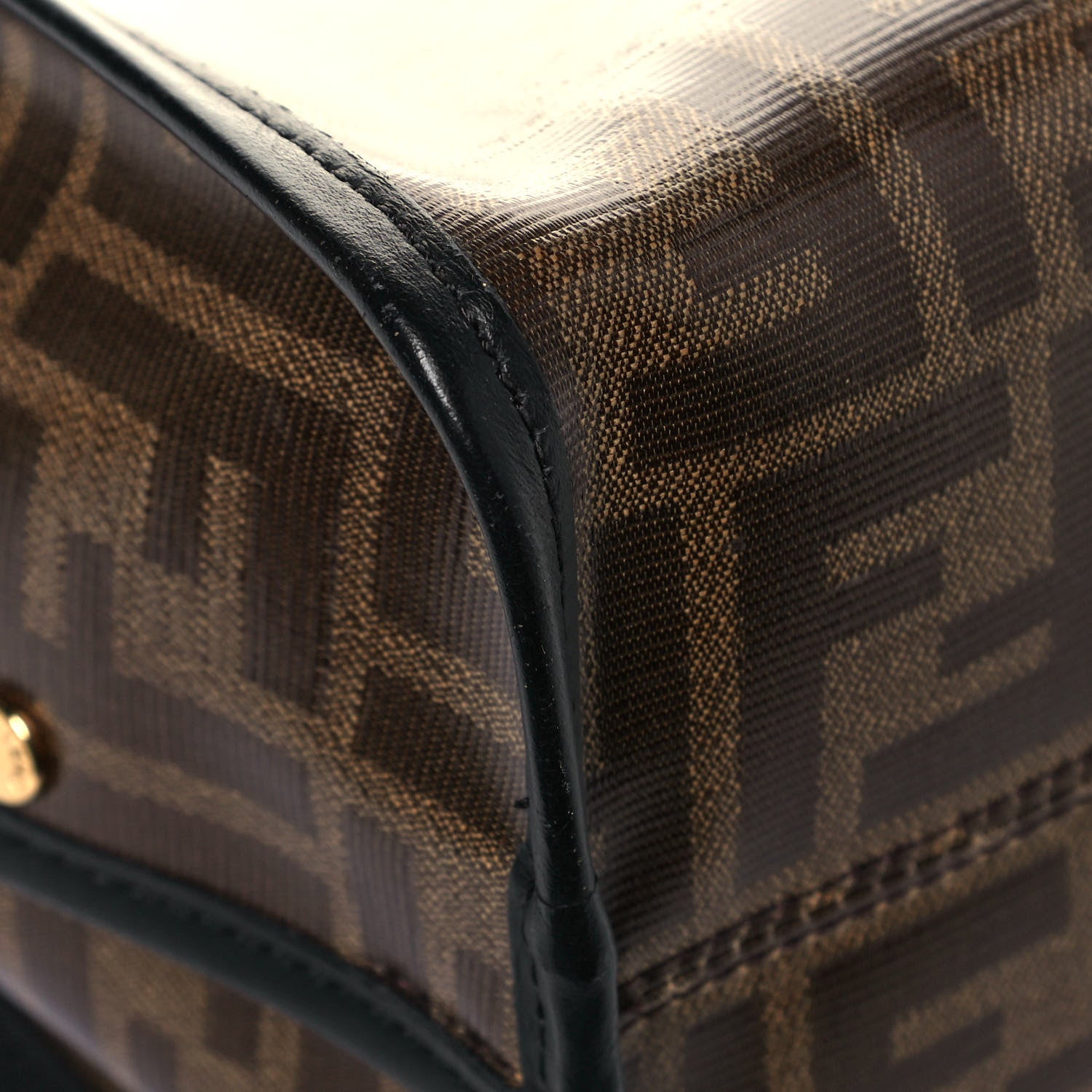 Fendi Glazed Fabric Vitello Century FF 1974 Stamp Patch Mini Peekaboo Defender Cover Mogano Panna Black 11 of 16