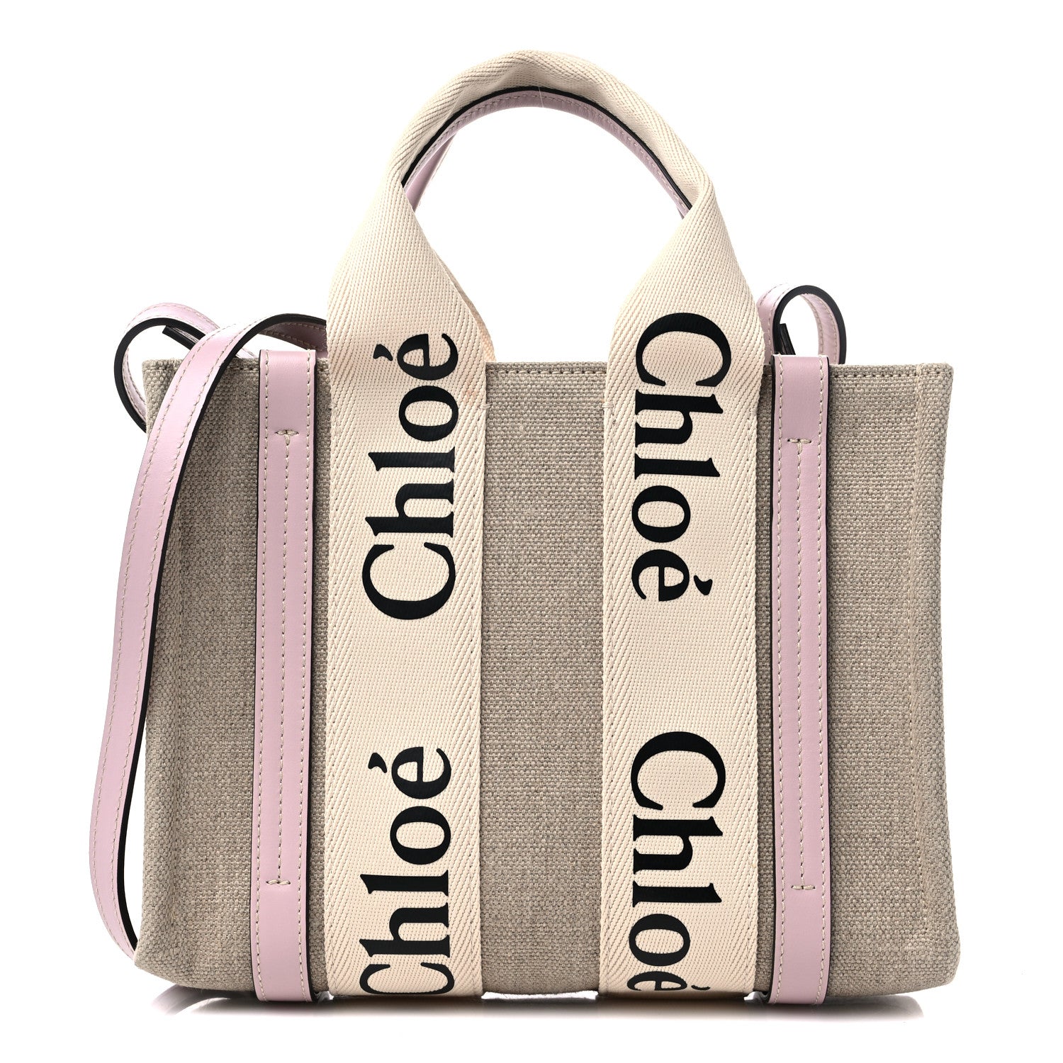 Chloe Cotton Calfskin Small Woody Ribbon Tote With Strap Misty Lavender 1 of 9