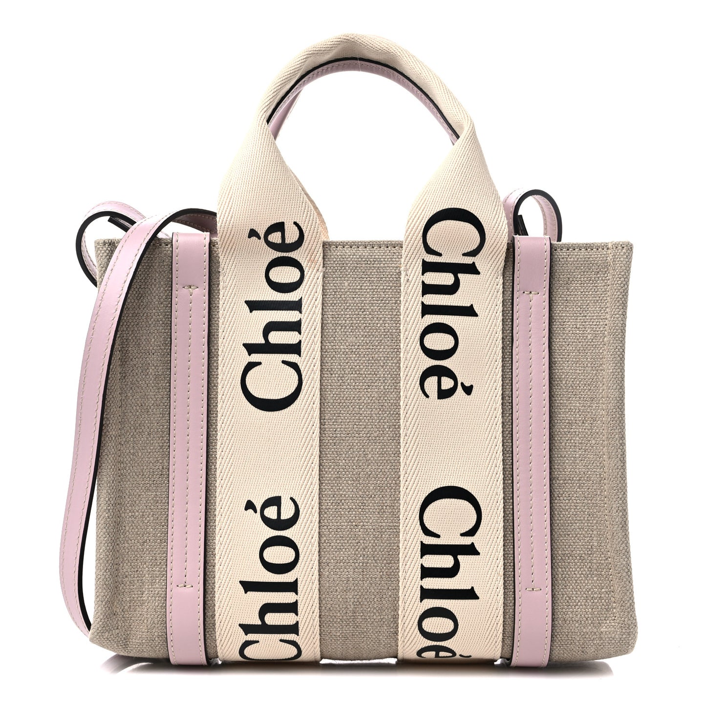 Cotton Calfskin Small Woody Ribbon Tote With Strap Misty lavender