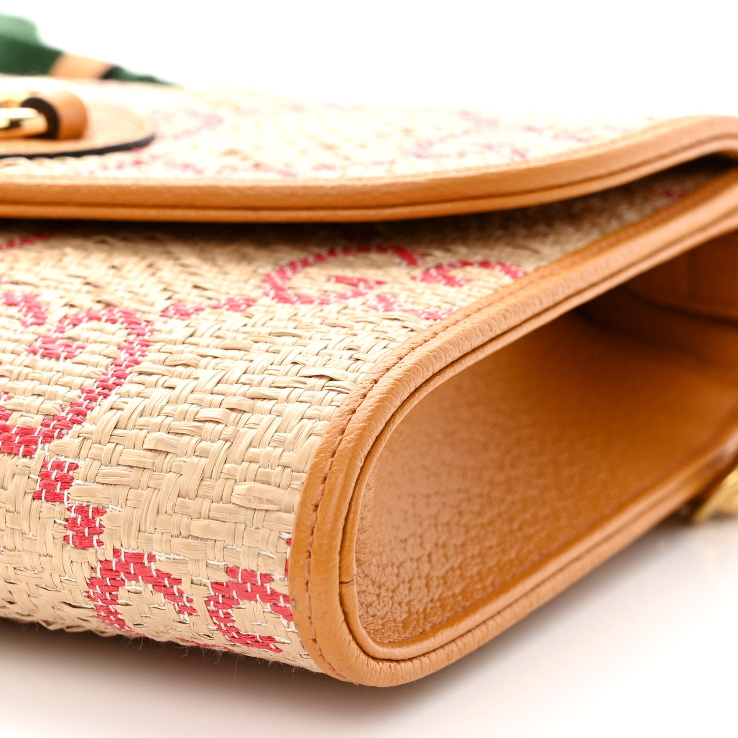 Gucci Raffia Textured Dollar Calfskin GG Monogram Web Small Horsebit 1955 Crossbody Bag Natural Bright Hibiscus Sun Oil 10 of 12