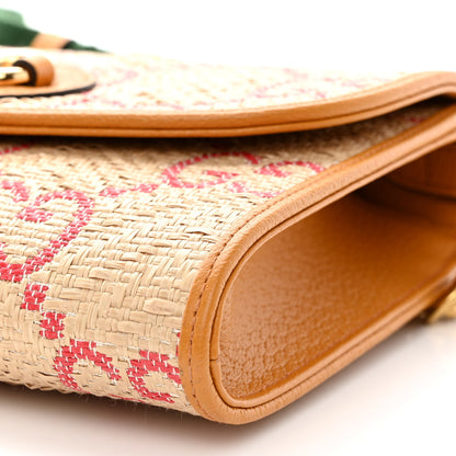 Gucci Raffia Textured Dollar Calfskin GG Monogram Web Small Horsebit 1955 Crossbody Bag Natural Bright Hibiscus Sun Oil 10 of 12