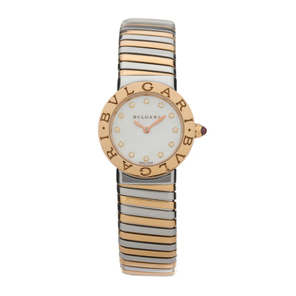Bulgari Stainless Steel 18K Rose Gold Diamond Mother of Pearl 26mm Tubogas Quartz Watch 1 of 4