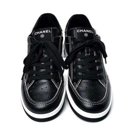 Chanel Calfskin Womens Logo Sneakers 38 Black White 5 of 13