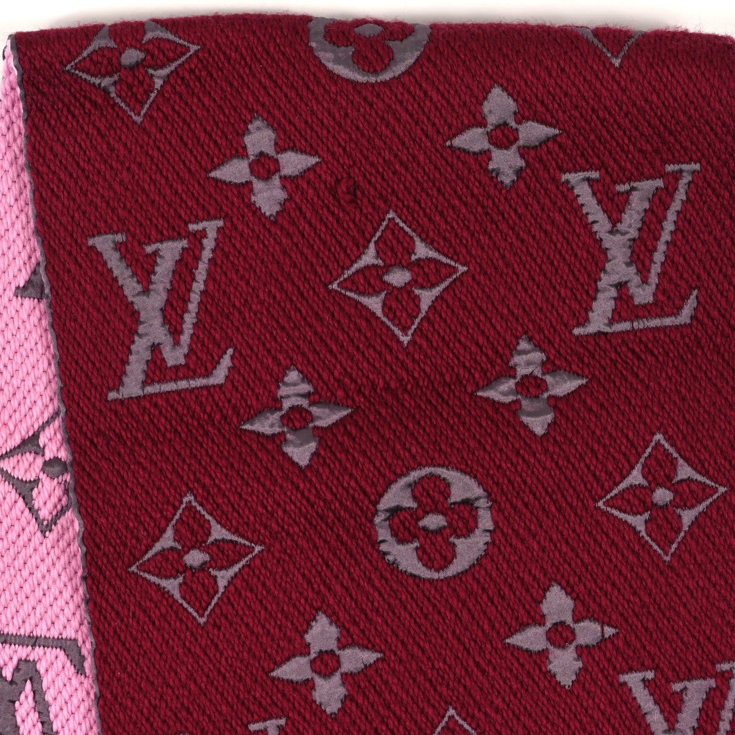 Louis Vuitton LOUIS VUITTON Wool Silk Logomania Duo Scarf Wine 4 of 4