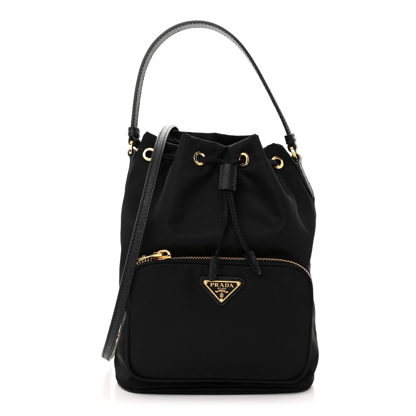 Saffiano Tessuto Nylon Mini Bucket Crossbody Bag Black