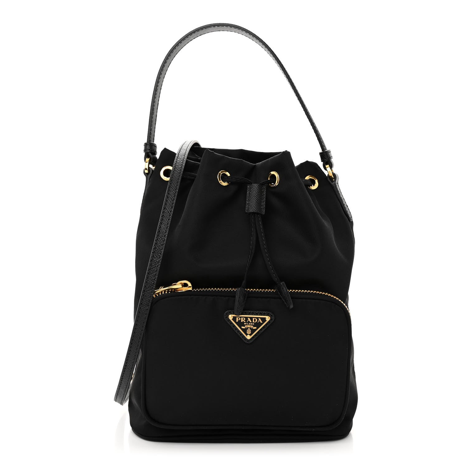 Prada Saffiano Tessuto Nylon Mini Bucket Crossbody Bag Black 1 of 9