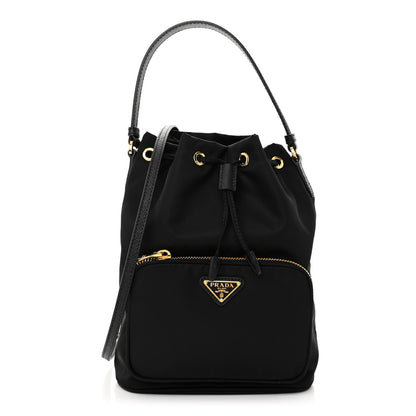Prada Saffiano Tessuto Nylon Mini Bucket Crossbody Bag Black 1 of 9