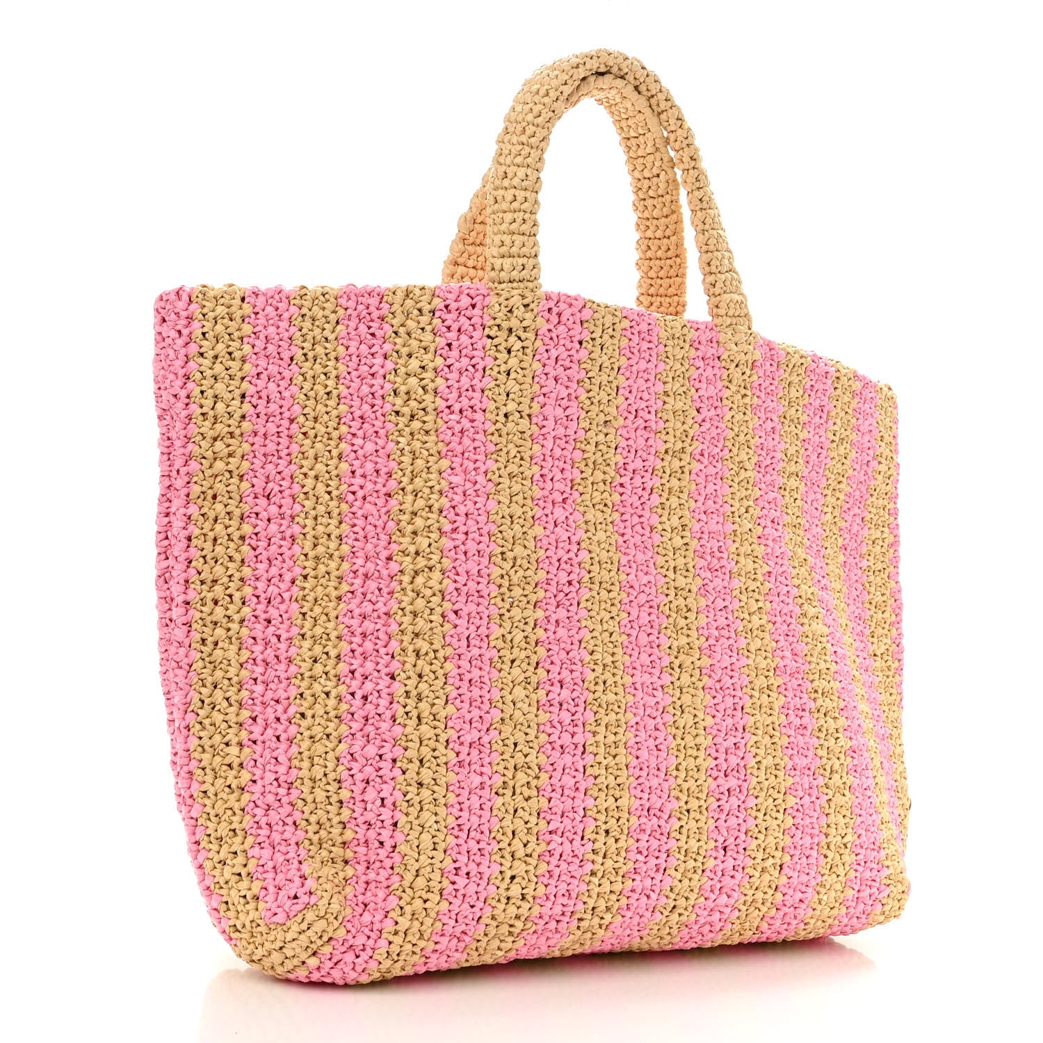 Prada Yarn Raffia Effect Crochet Striped Large Logo Tote Naturale Petalo 3 of 9