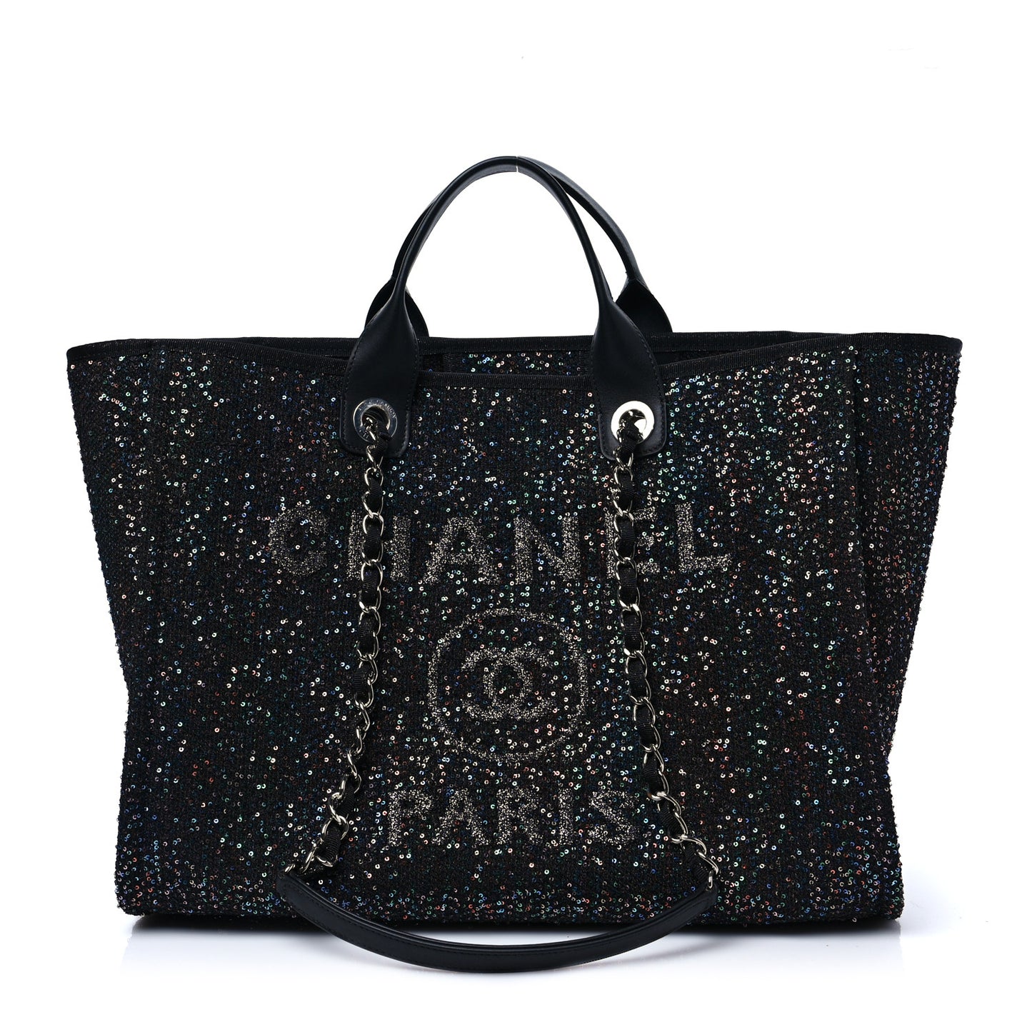 Viscose Sequins Medium Deauville Tote Black