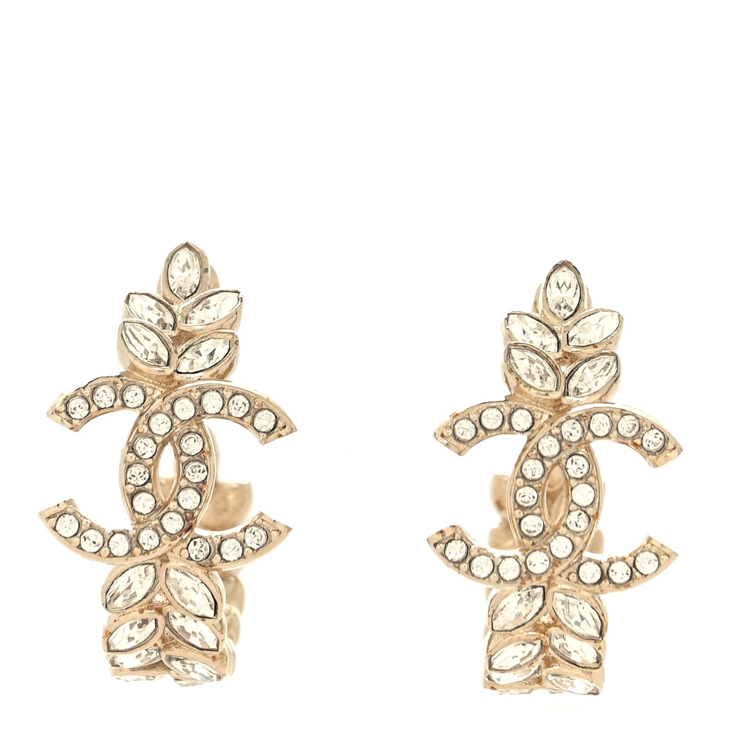 Chanel Crystal Sparkling Wheat CC Hoop Earrings Gold 1 of 4