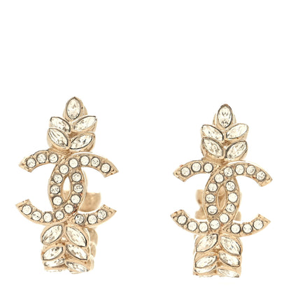 Chanel Crystal Sparkling Wheat CC Hoop Earrings Gold 1 of 4