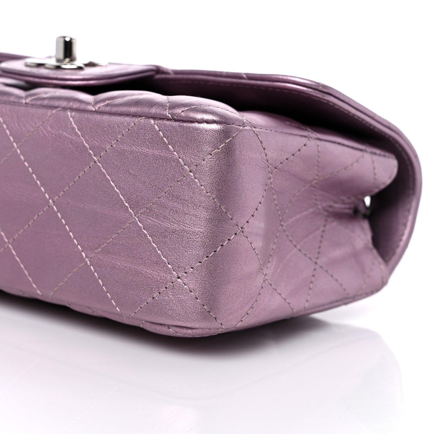 Metallic Calfskin Quilted Mini Rectangular Flap Pink