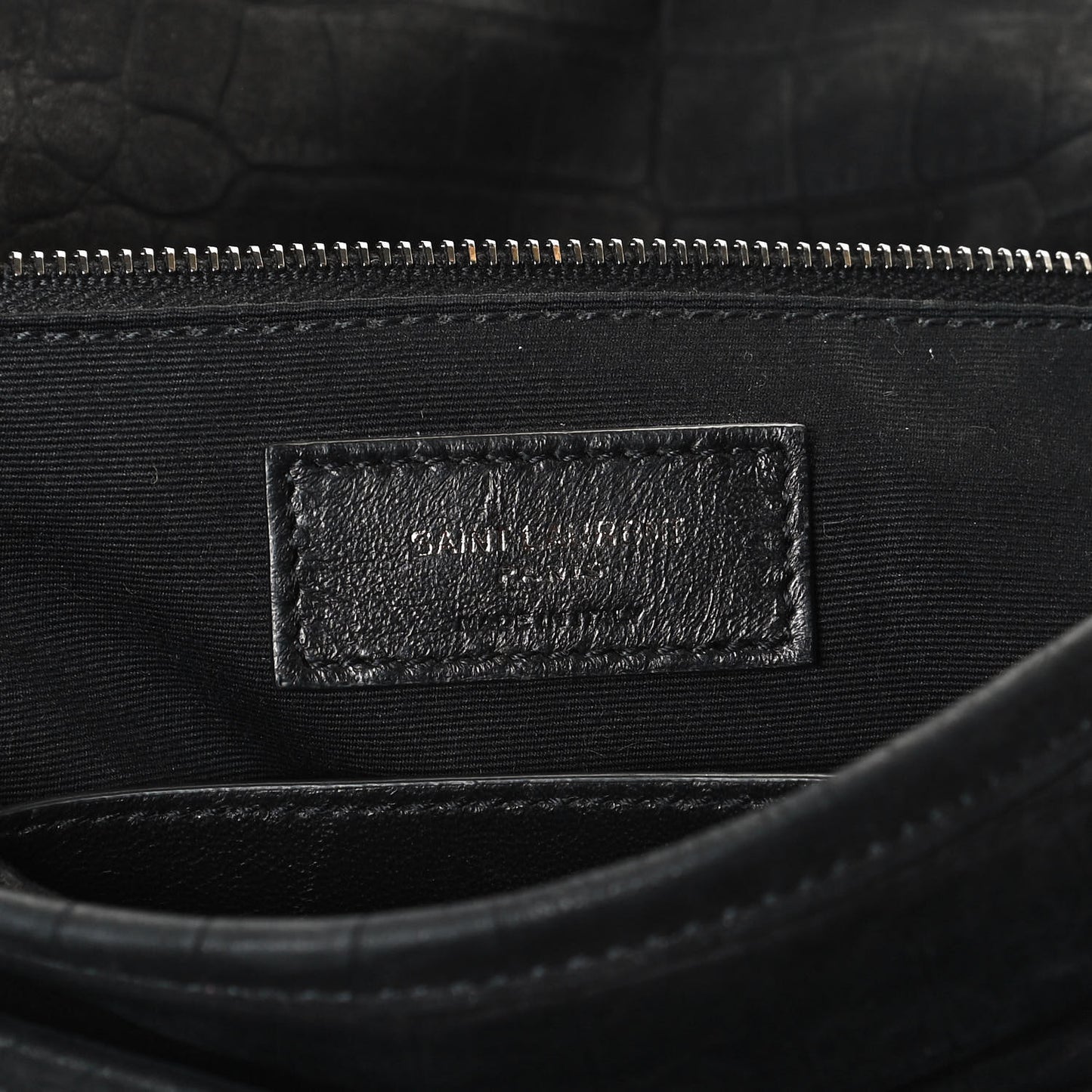Nubuck Crocodile Embossed Monogram Medium Niki Chain Satchel Black